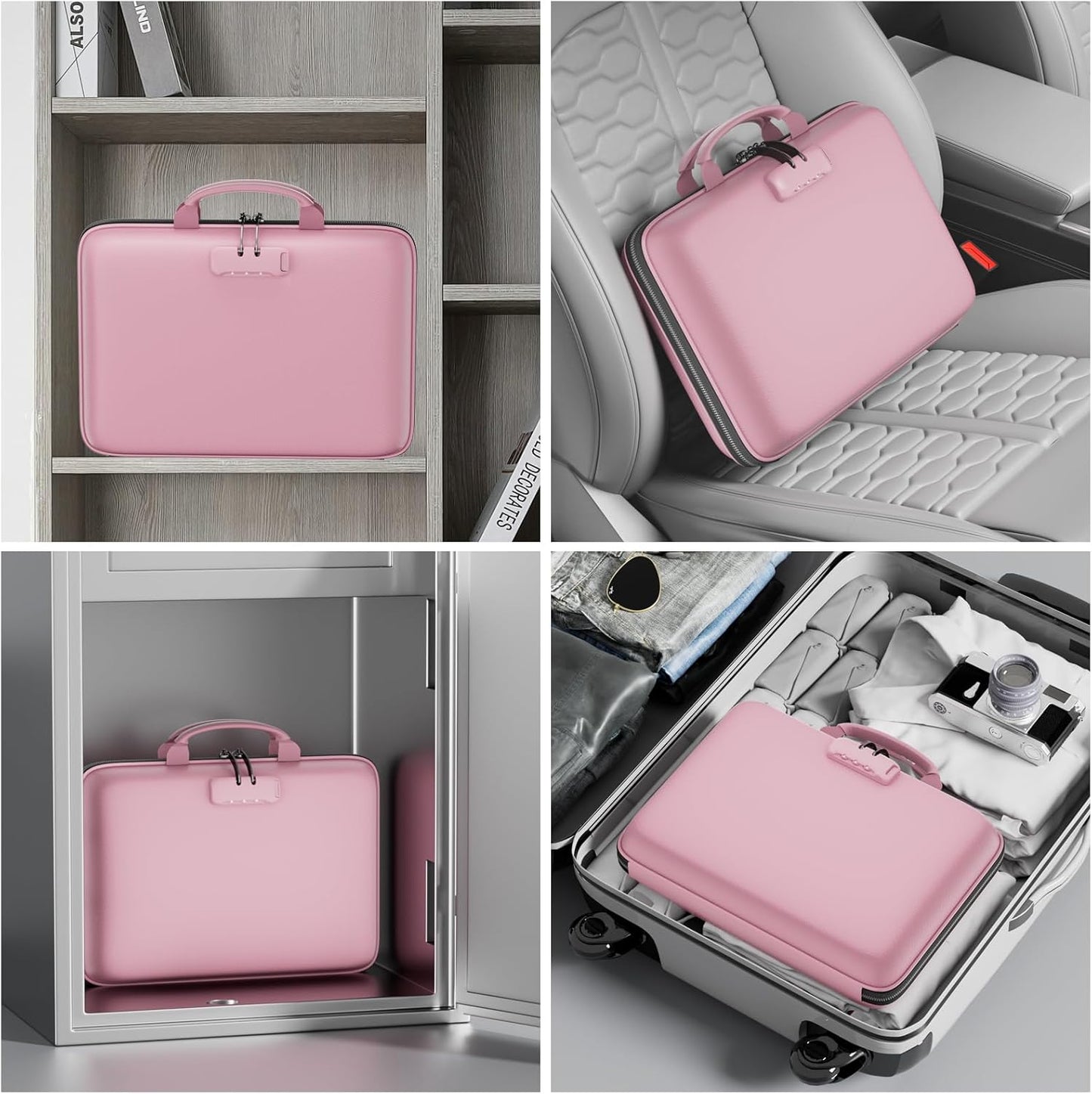 DocSafe Fireproof File Organizer with Lock, Hard-Shell Case Fireproof Document Box with 13 Pocket Accordion File Folder, Portable Home Office Travel Safe Storage for Important Documents Laptop Pink