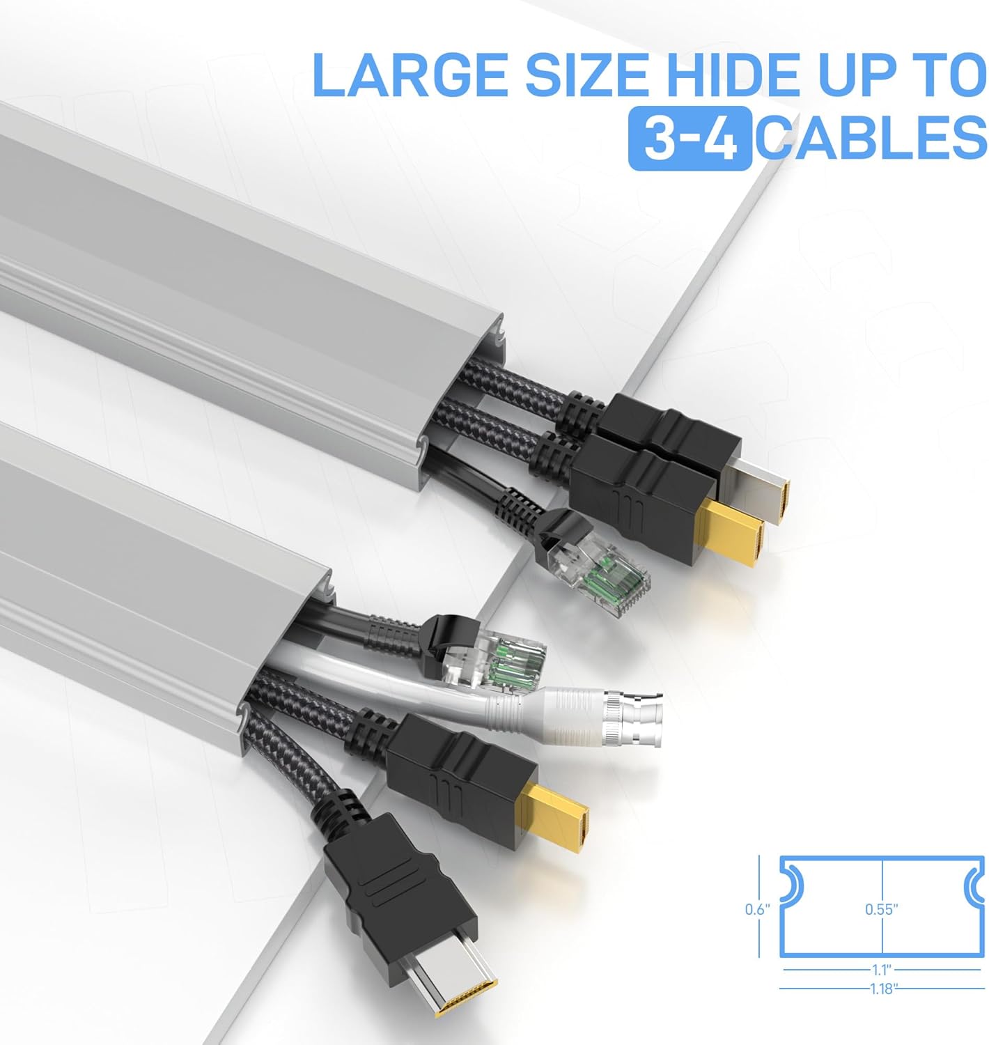 94.5in Cord Covers for Wires on Wall, Delamu Easy Set up Cord Hider, Large Wire Hider Wire Covers for 3-4 Cords on Wall, Grey Cable Hider Cable Raceway, Tv Cord Hider for Wall Mount, 6X W1.18 H0.67in