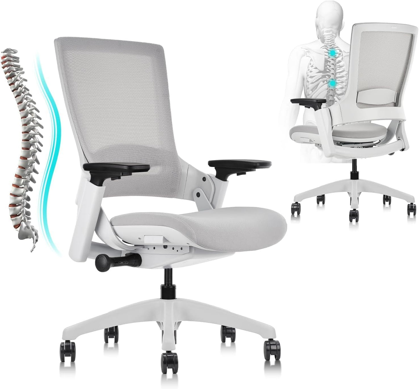 CLATINA Office Chair Swivel Executive Chair, Adjustable Ergonomic Computer Chair with 3D Armrest and Lumbar Support, Mesh Backrest Task Chair for Home Office Conference Room Studio, 2 Pack