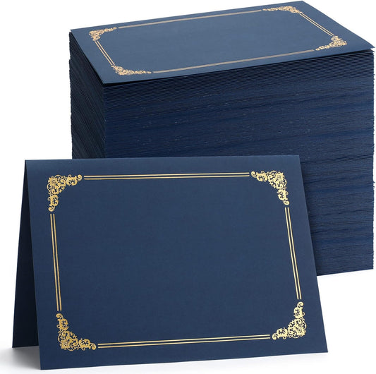 Fainne 80 Pieces Certificate Holders Diploma Holders Document Holder Certificate Covers Certificate Folders with Gold Foil Border for Letter Size 8.5 x 11 Inches Diploma Documents Awards (Navy Blue)