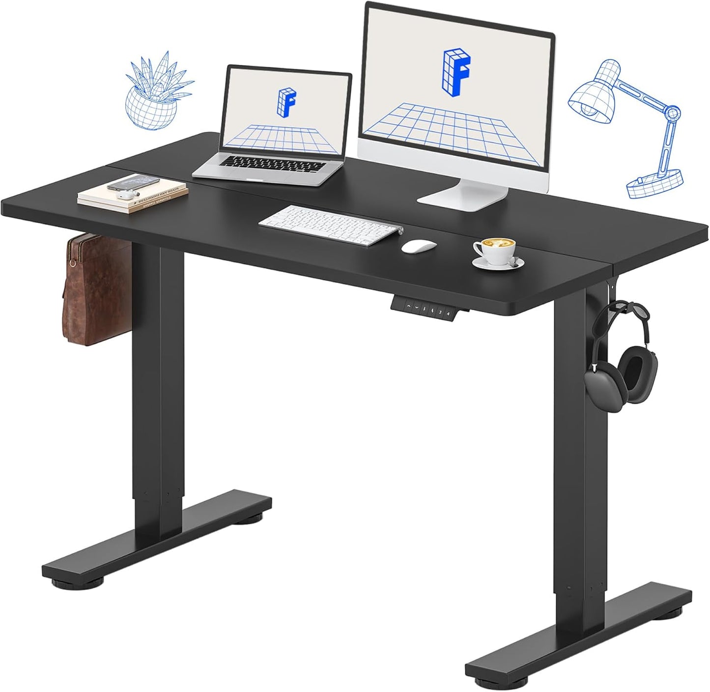 FLEXISPOT Standing Desk Electric Height Adjustable Desk with 48 x 24 Inches Splice Board, Ergonomic Memory Controller, Black Top + Black Frame