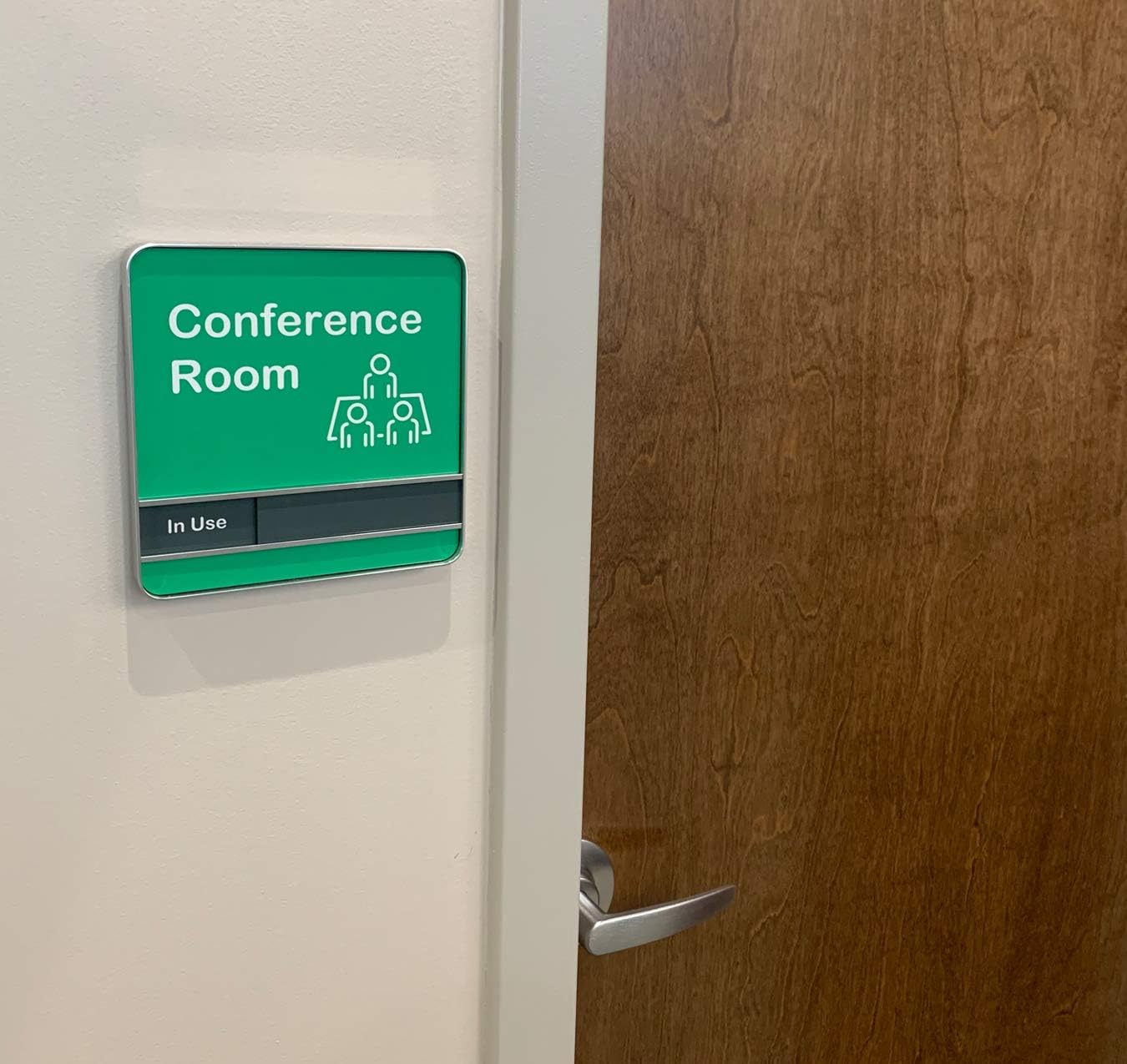 NapTags Conference Room Slider Signs (Bright Green - Silver Frame, 6" x 6")