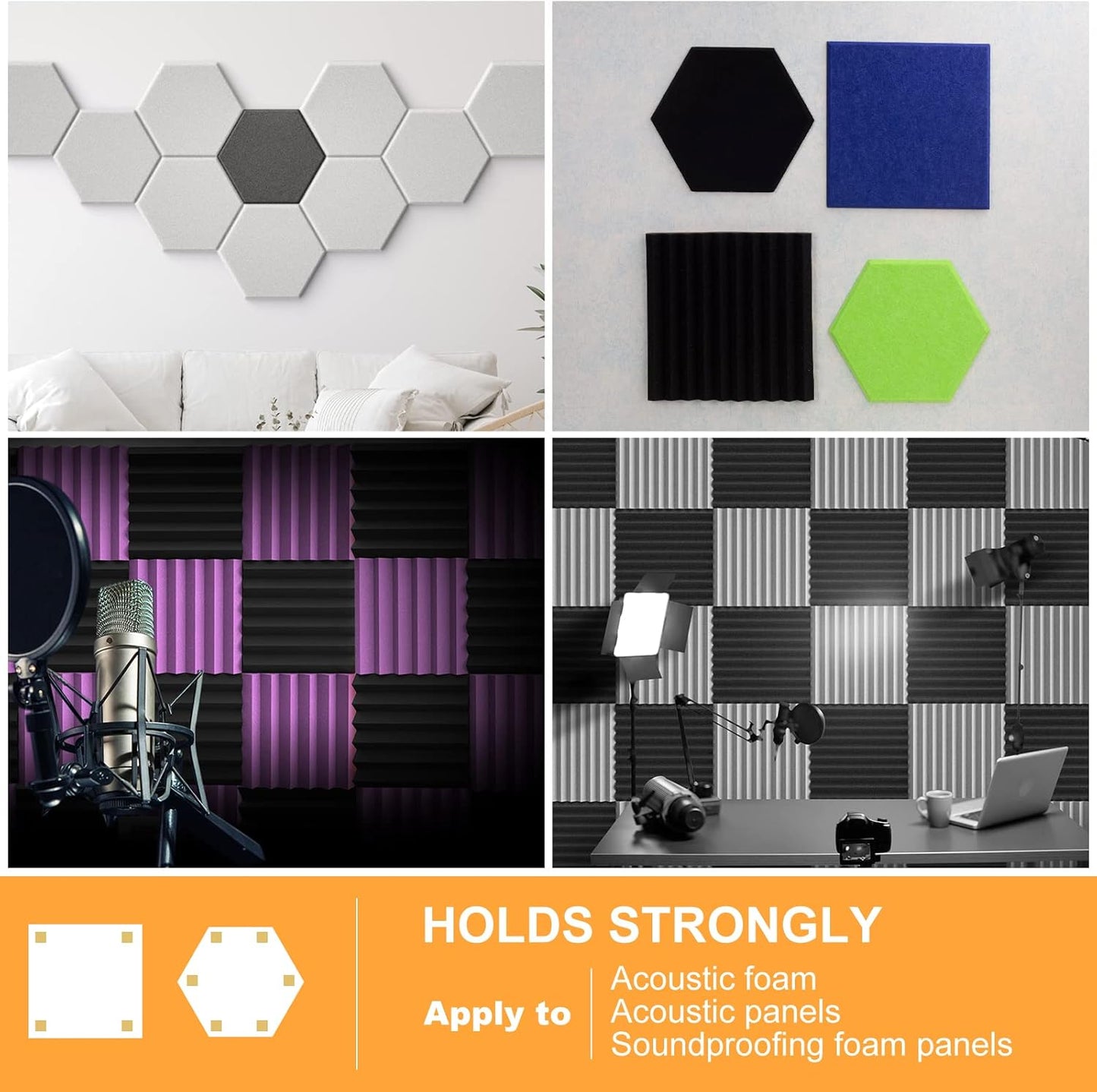 Sonicism 240 Pack Pyramid Double Sided Tape Squares for Acoustic Foam Sheets, Heavy Duty Wall Mounting Tape Squares for Polyester Foam Acoustic Panels, 1.4-in Squares, Transparent