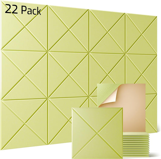 Sonicism 22 Pack X-Lined Acoustic Panels with Self-Adhesive, 12"X 12"X 0.4" Sound Proof Foam Panels, Decorative Soundproof Wall Panels, Sound Absorbing Tile for Home & Offices, Pale Yellow