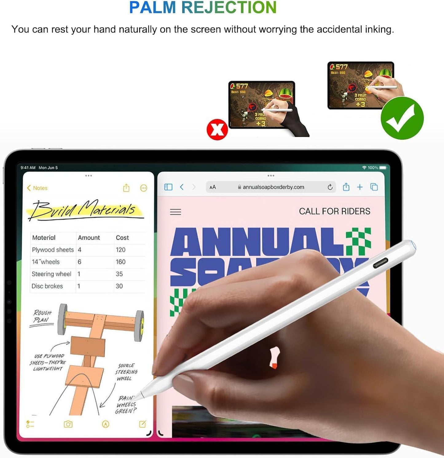 Pencil 2nd Generation for iPad: Magnetic Wireless Charging (Air 4/5, Mini 6, Pro 11/12.9) + USB-C Fast Charge - Tilt & Palm Rejection Stylus for iPad 6-11, Pro 11/12.9 M4,Air 3-5/M2/M3,Mini 5/6