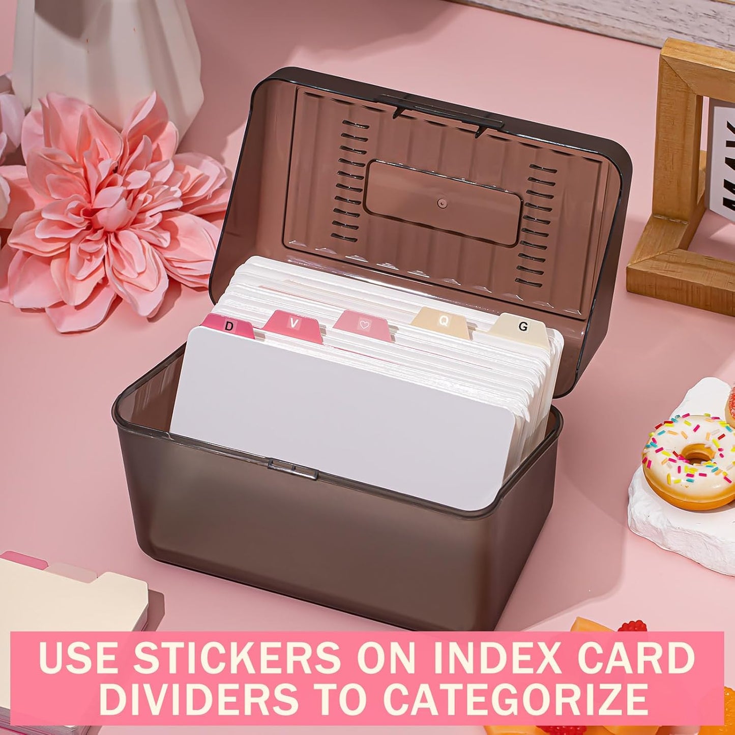 Harloon 52 Pcs Dry Erase Index Card Guide Set Include 50 Index Card Dividers 2 Number Alphabet Sticker with Tabs Photo Dividers for Office Business Back to School Supplies(3 x 5 Inch,Peachy)