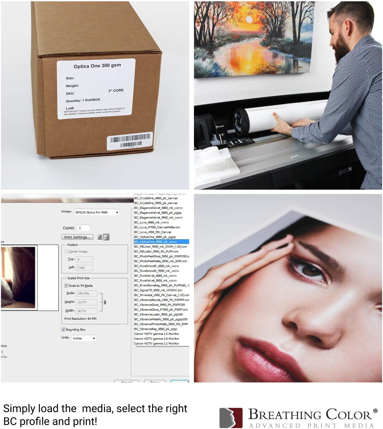 Optica One is a Luxurious 300 gsm Smooth Matte Fine Art Inkjet Paper Featured in a 17"x10' Roll; Its Bright White Color Makes It Ideal for Black and White and Color Prints. 100% Archival Certified