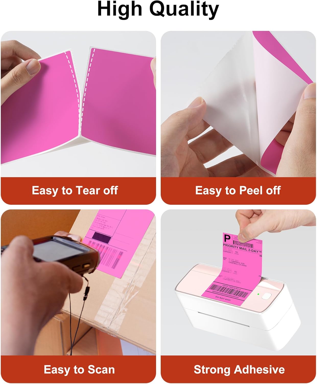 Phomemo 4x6 Thermal Label Printer Paper - 500 PCS Rose 4"x6" Fan-Fold Shipping Supplies Labels - Water/Oilproof Label Stickers - Permanent Adhesive Mailing Labels Paper for Thermal Printer