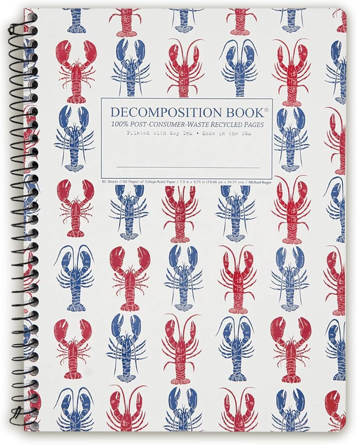 Decomposition Lobsters College Ruled Spiral Notebooks – 9.75 x 7.5 Journal with 160 Lined Pages – Notebooks for School Supplies, Home & Office – 100% Recycled Paper – Made in USA