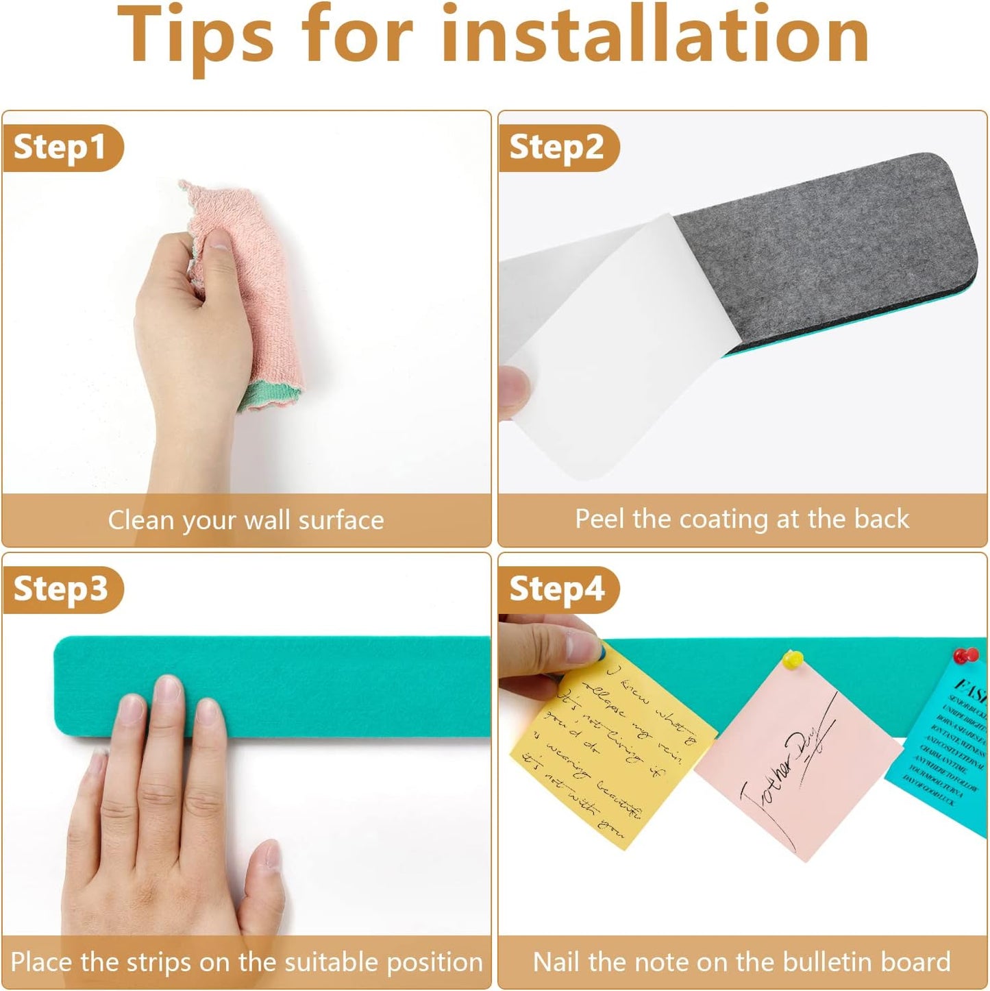 Felt Pin Board Bar Strips Bulletin Board for Bedrooms Offices Home Wall Decoration, Notice Board Self Adhesive Cork Board with 35 Push Pins for Paste Notes, Photos, Schedules