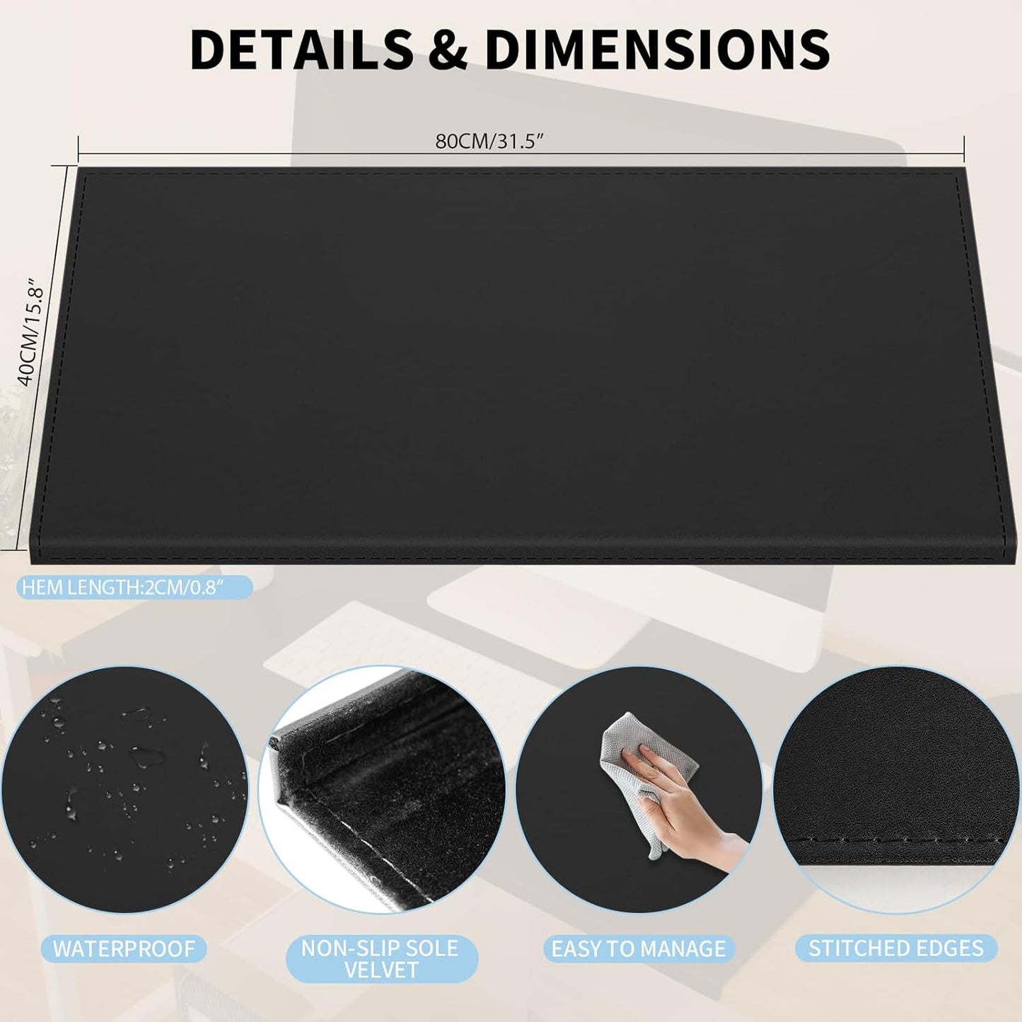 AKOZLIN 31.5"x15.8" Soft PU Leather Surface Office Desk Mouse Mat Pad with Full Grip Fixation Lip Table Blotter Edge-Locked Protector