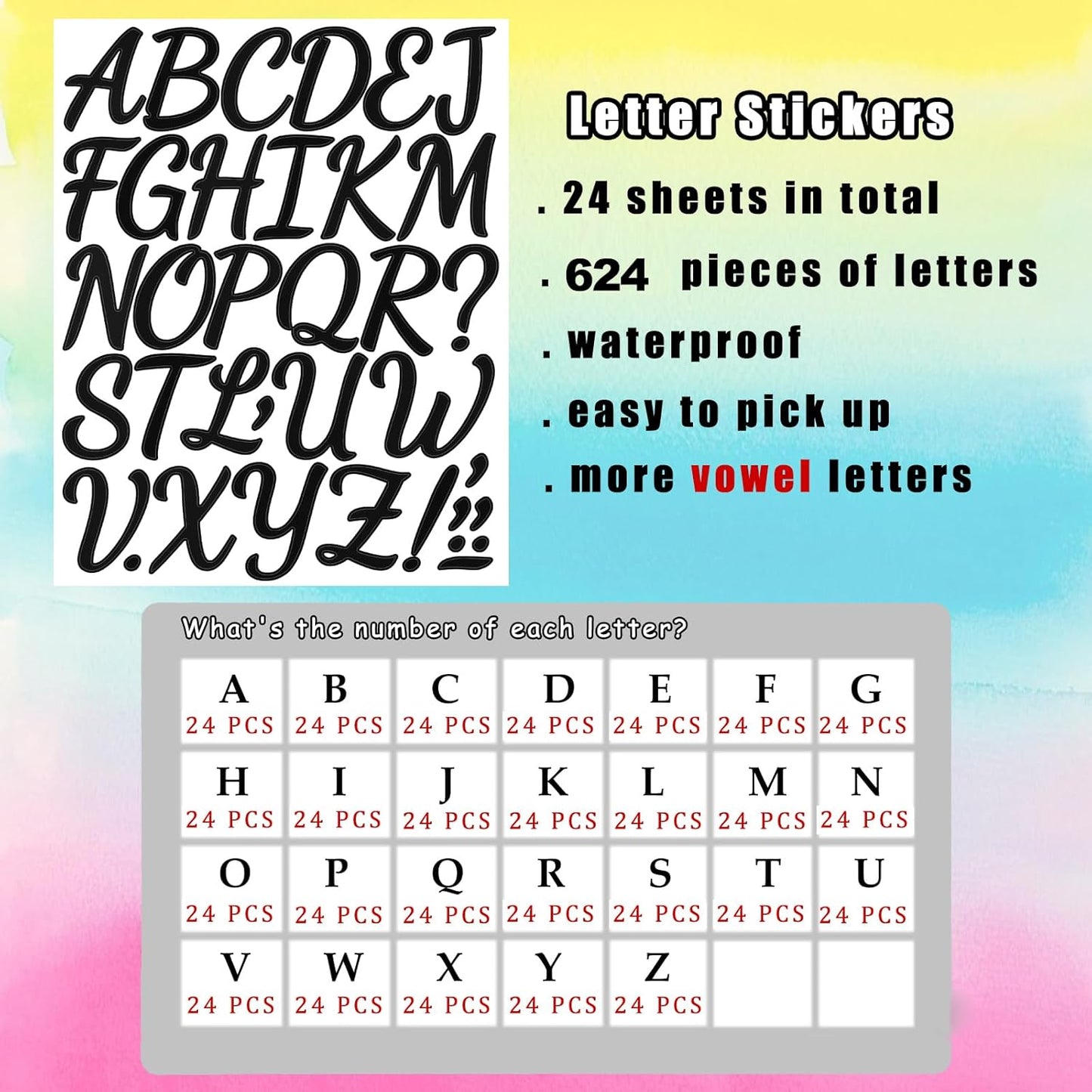 Bemeol 864 Pieces Letter Stickers 24 Sheets 2 Inch Self Adhesive Stickers Letters for Bulletin Board Classroom Mailbox Door Home Decor(Black)