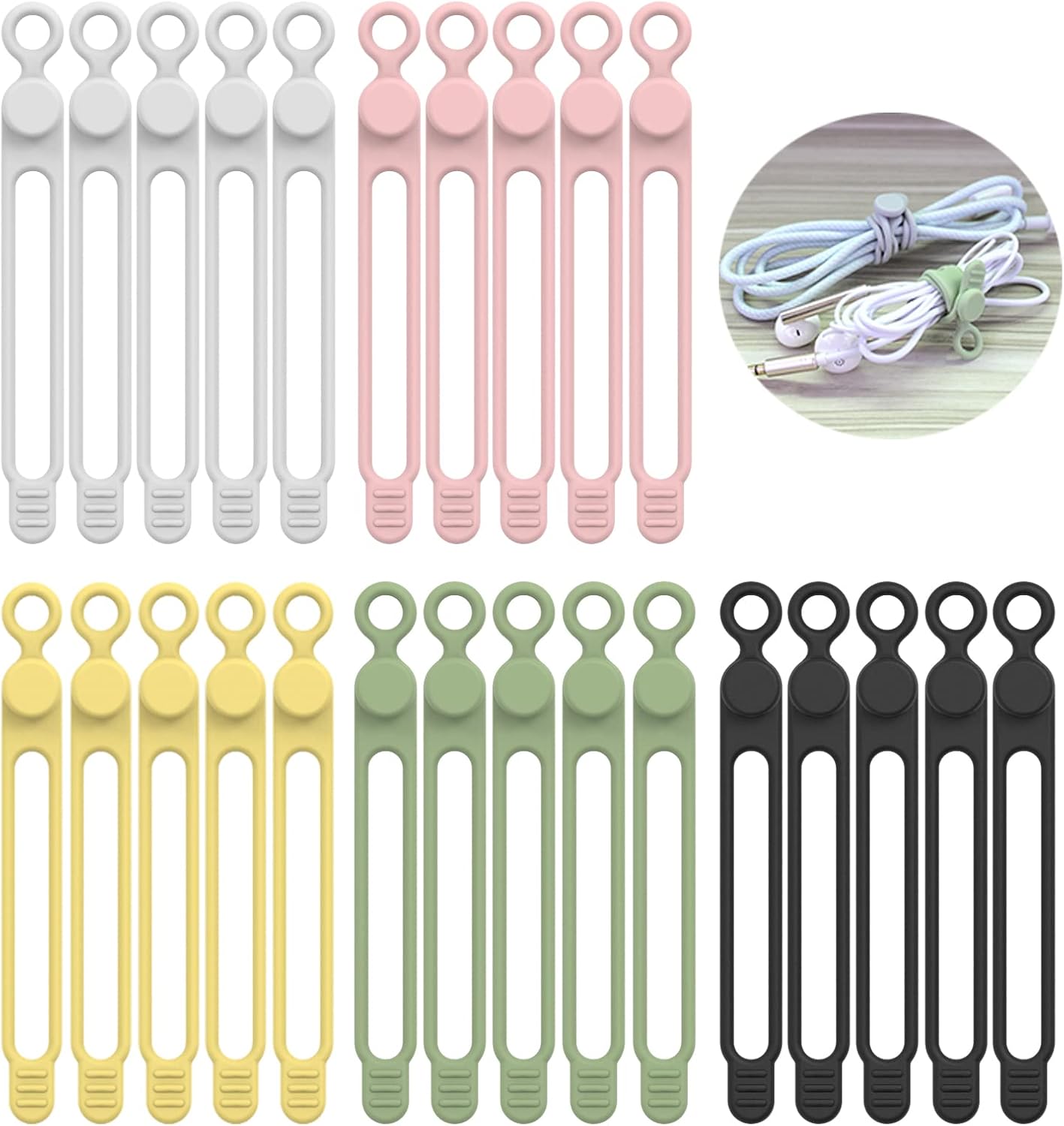 [25Park]UMUST Silicone Cable Ties,Reusable Cable Management Organizer,Cable Straps,Cord Ties,Multipurpose Elastic Cord Organizer for Bundling and Fastening Cable Cords Wires(Multi -colored)