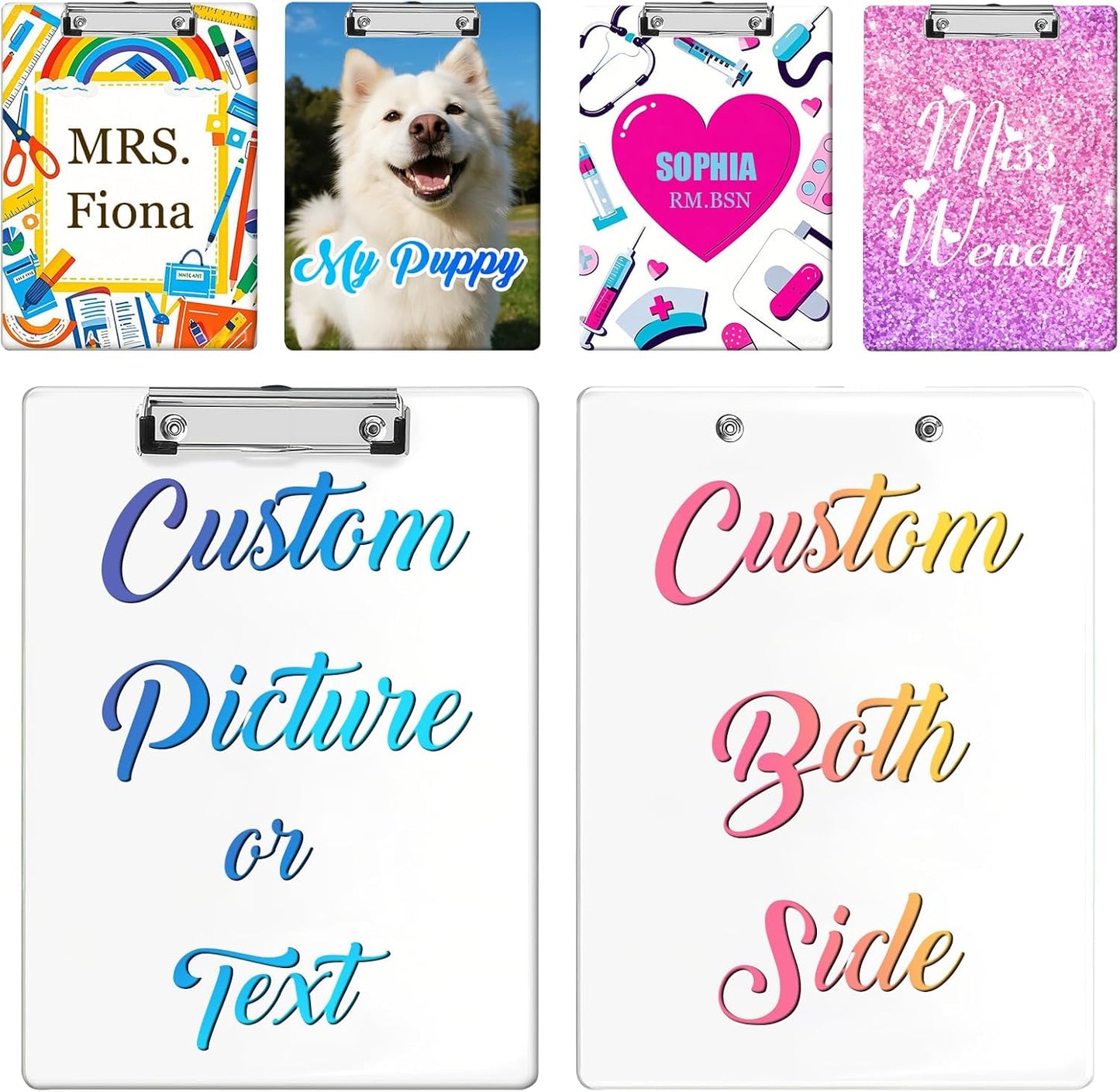 Custom Acrylic Clipboard with Name Logo Personalized Decorative Clipboard for Kids Women Men Custom Gift for Teachers Nurses Coaches Office