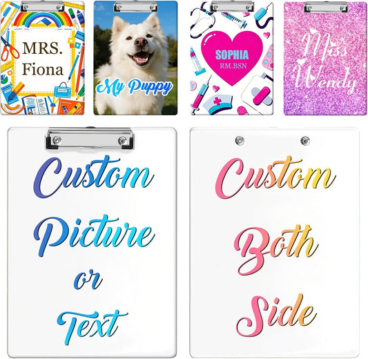 Custom Acrylic Clipboard with Name Logo Personalized Decorative Clipboard for Kids Women Men Custom Gift for Teachers Nurses Coaches Office