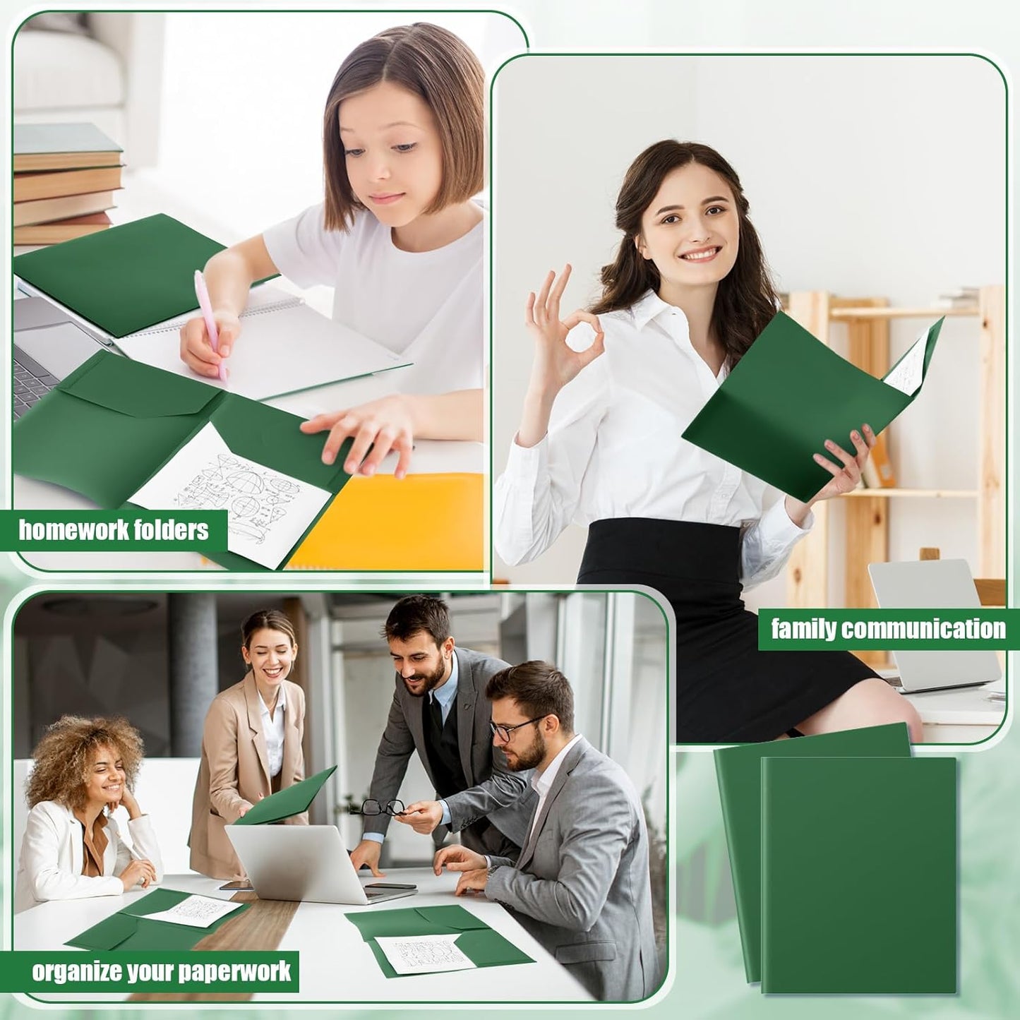 Gueevin 50 Pcs Plastic Folders with Pockets, Back to School Two Pocket Folder Fit Letter Size, Heavy Duty School Business Card Holder for Home Office, 11. 61 x 9. 45 Inches (Dark Green)