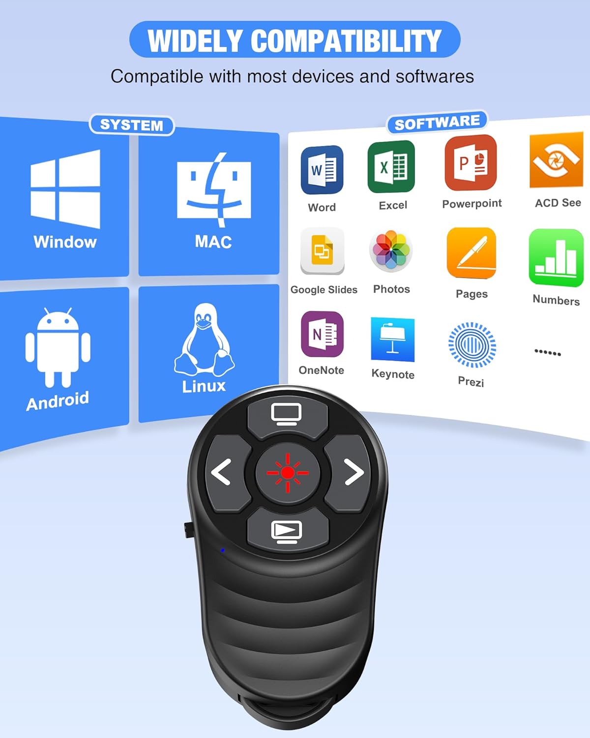 Wireless Finger Ring Presentation Clicker with Laser Pointer & Volume Control - Wearable Slide Advancer Remote for PowerPoint, Mac, Computer, Laptop