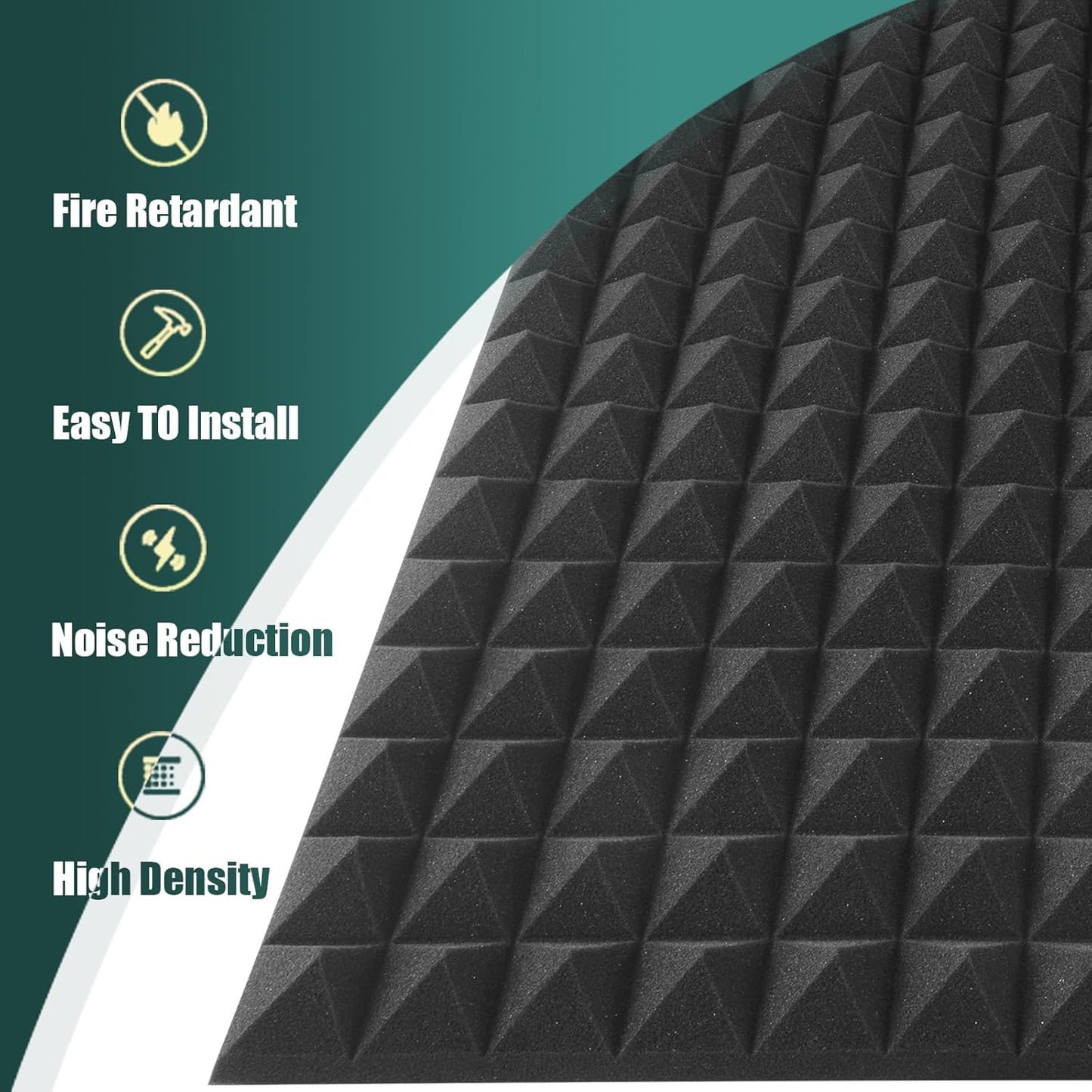 4 Pack pyramid Acoustic Foam Panels, 48 x 24 x 2" Sound Absorbing Panels High Density Studio Wedge Tiles Fire Resistant Acoustic Panels for Home,Office, Recording Room, Studio (Black)