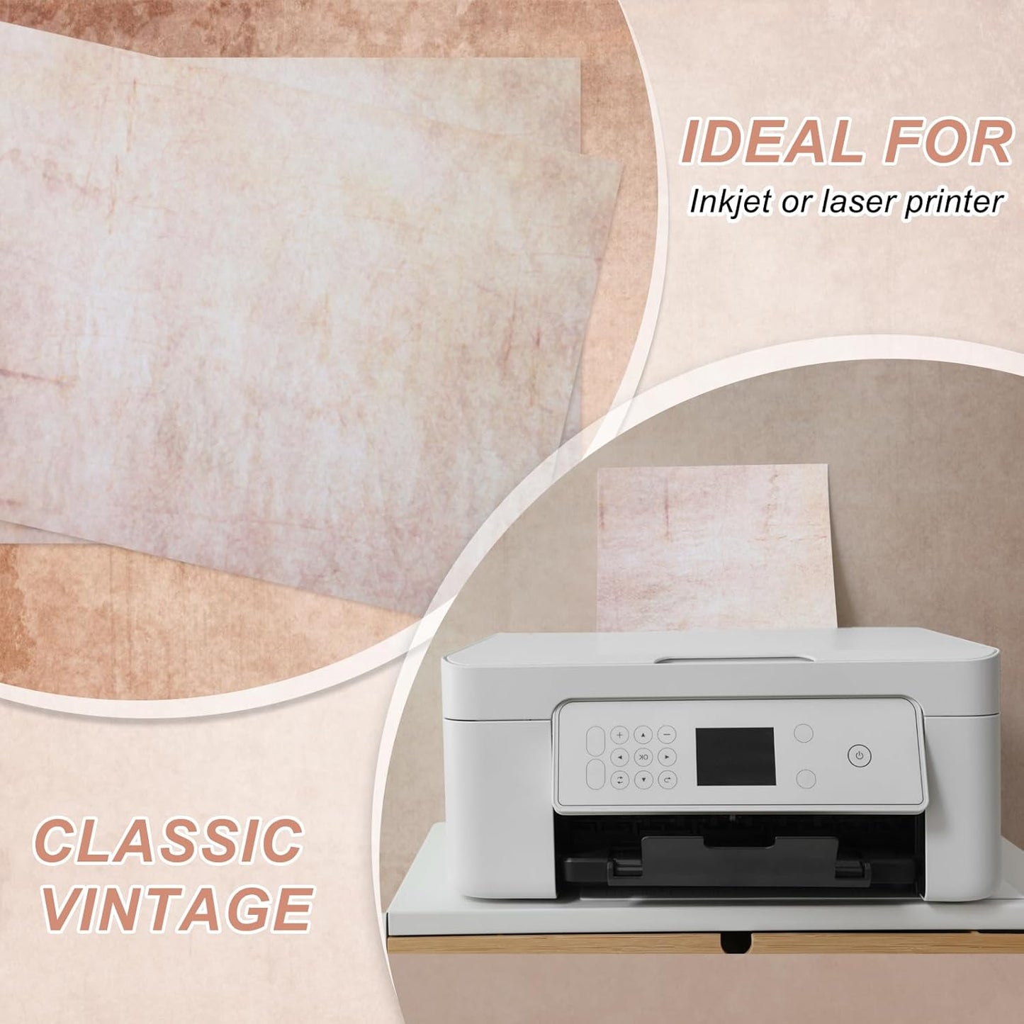 MECCANIXITY 24 Packs Vintage Cotton Paper Printer Paper Printer Edge White Brown Gradient Classic for Letter Writing, Invitations, Wedding-8 x 11 Inch