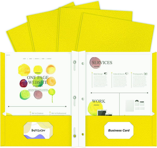 Folders with Pockets,IntoJoy 50 Pack Two Pocket Folders Business Card Holder Paper Folders with Prongs for School Office Filing Cabinet Resume Portfolio (Yellow)