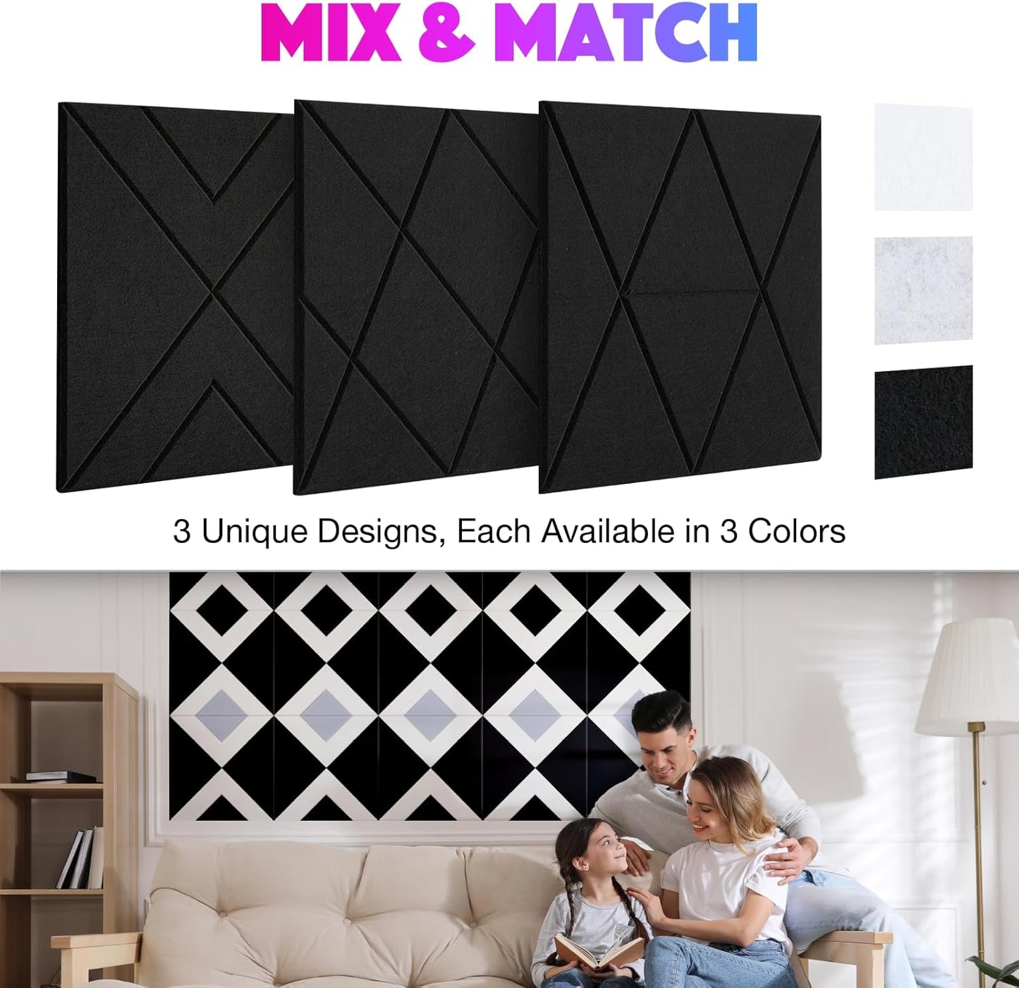 18 Pack Self-Adhesive Acoustic Panels, 12"x 12"x 0.4" Sound Absorbing Panels, High Density Square Sound Proof Noise Dampening Panels for Walls Home Studio Office, Triangle Cutting Style, Black