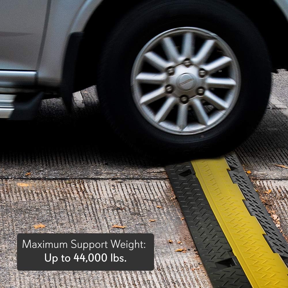 Pyle Durable Cable Protective Ramp Cover - Supports 33000lbs Three Channel Heavy Duty Cord Protection w/ Flip-Open Top Cover, 35.4” x 13.6” x 1.96” Cable Concealer for Indoor Outdoor Use PCBLCO105