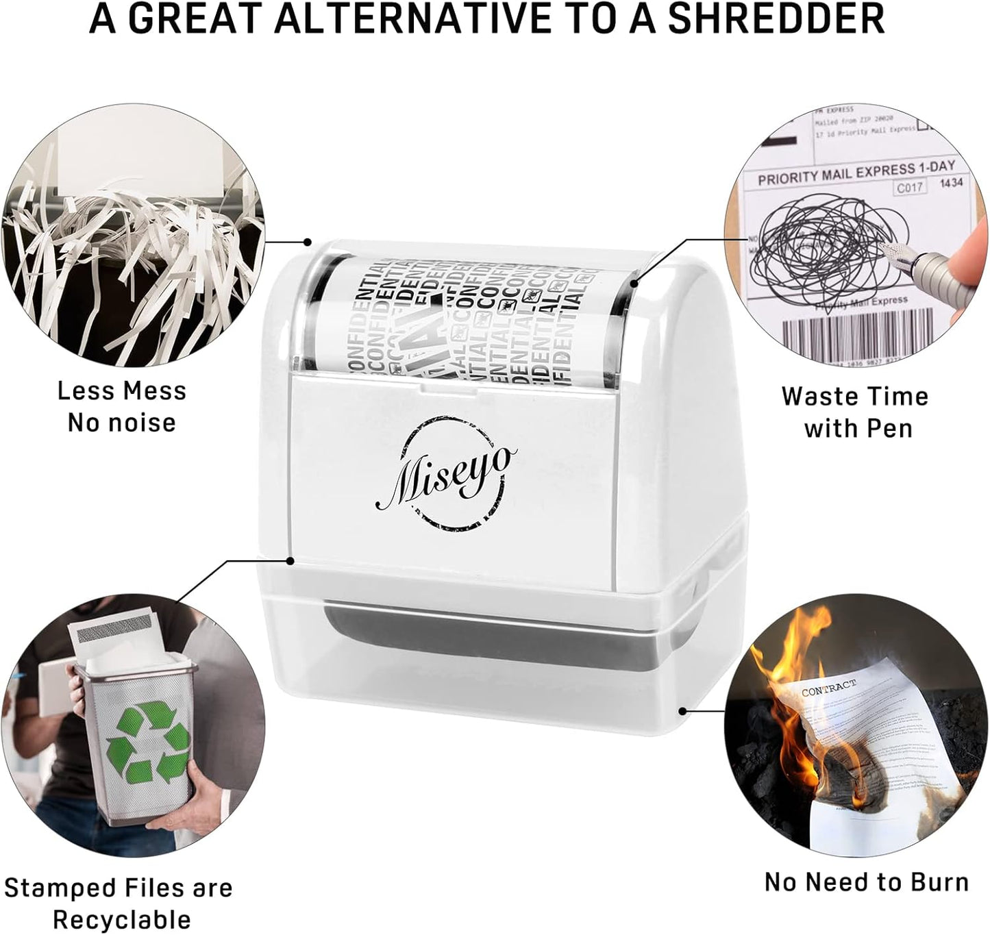 Miseyo Wide Roller Stamp Identity Theft Stamp 1.5 Inch Perfect for Privacy Protection,Anti-Theft Security Confidential Easy for Guard Personal Information Blockout - White