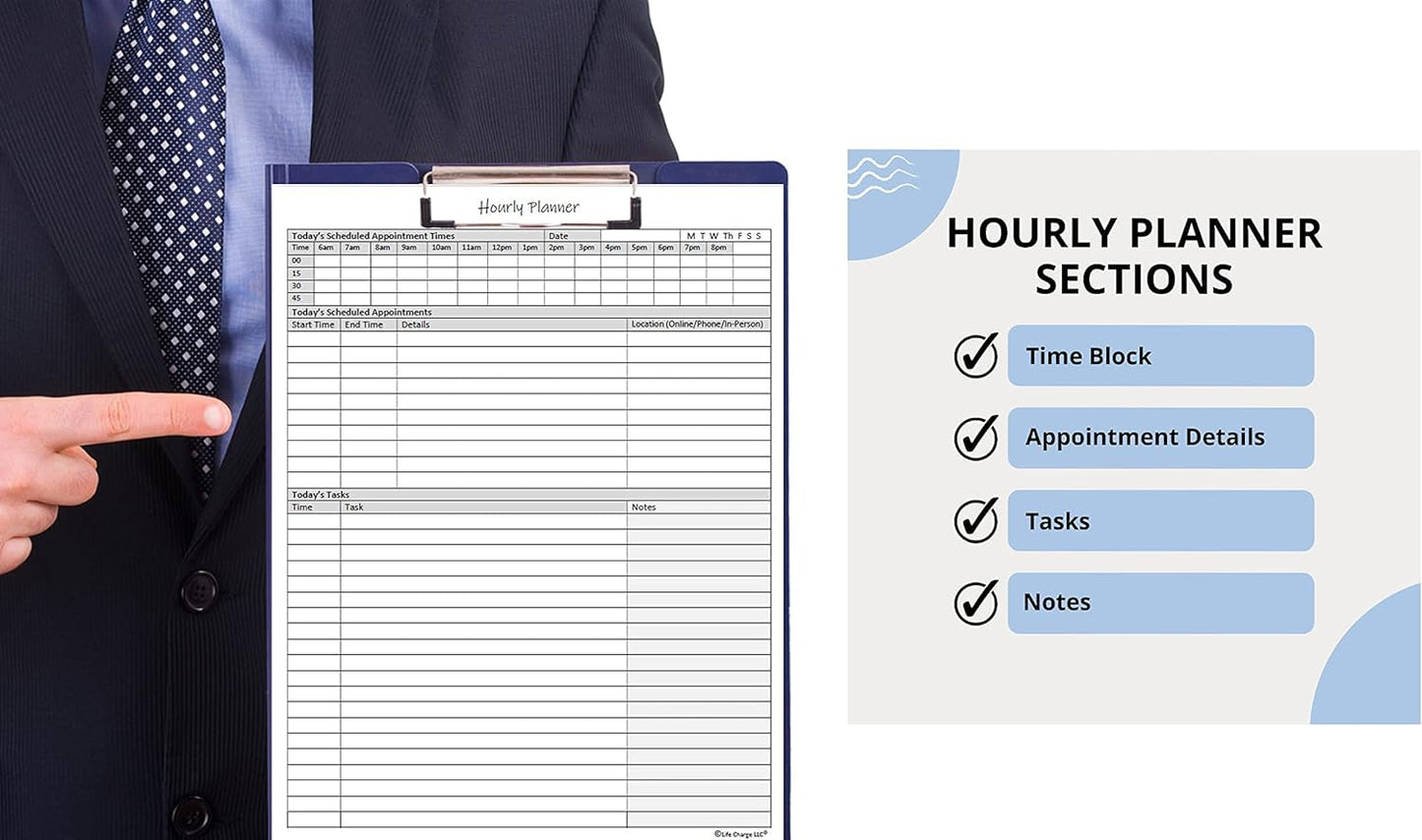 Hourly Planner Notepad. 60 Page Planning Pad w/Appointment Time Block, Task Log List & Note Sections. For Office Work Schedule & Time Management. 8.5 X 11, A4 Sheets.