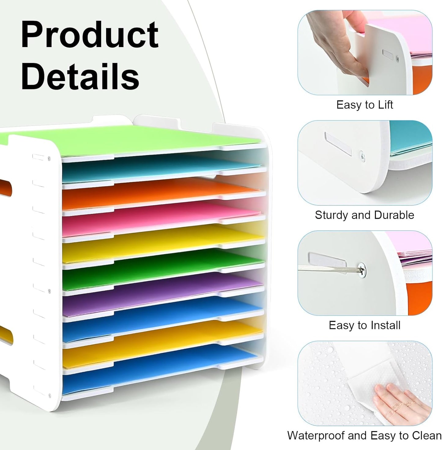 12x12 Paper Organizer, 10-Tier Scrapbook Paper Storage, Stackable Desktop File Holder for Home, Office, Classroom, and Craft Room