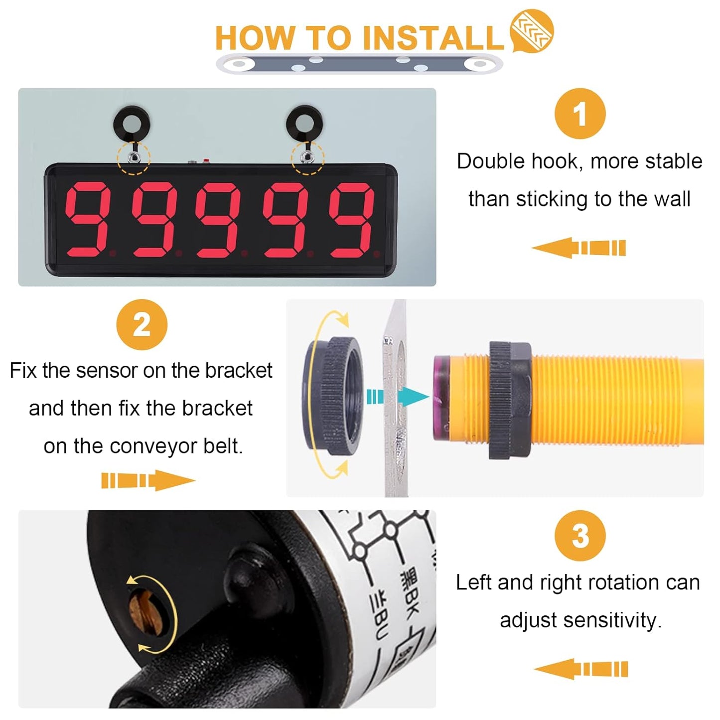 Led Digital Counter Count Up to 99999 with Infrared Sensor Conveyor Counter People Visitor Counter 4in Red Number Display Counter for Factory Production Line 110-220V