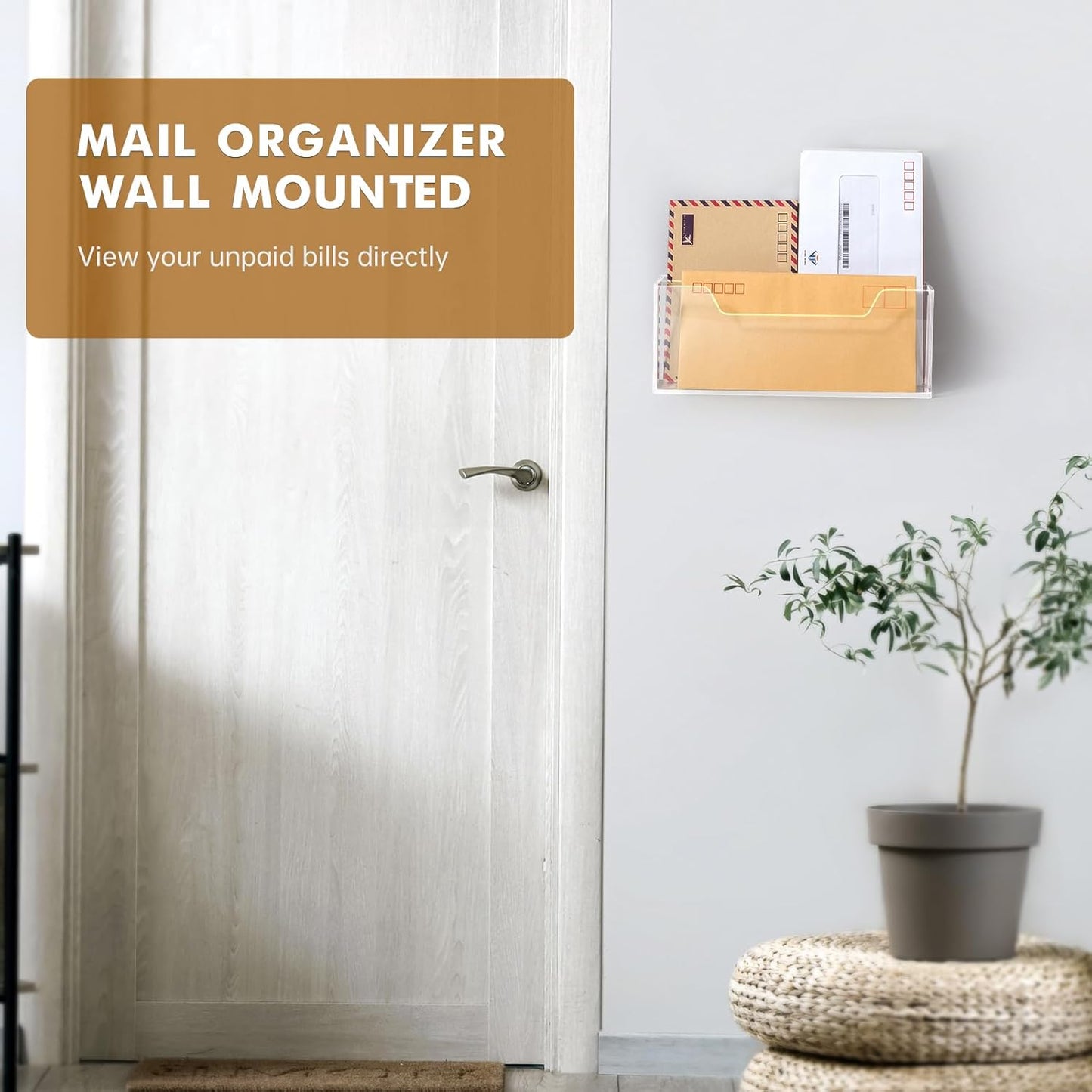 BEYGORM Acrylic Mail Organizer for #10 Envelopes, 2-Slot Wall-Mounted & Countertop Letter Holder, Clear Hanging Mail Rack for Home Office