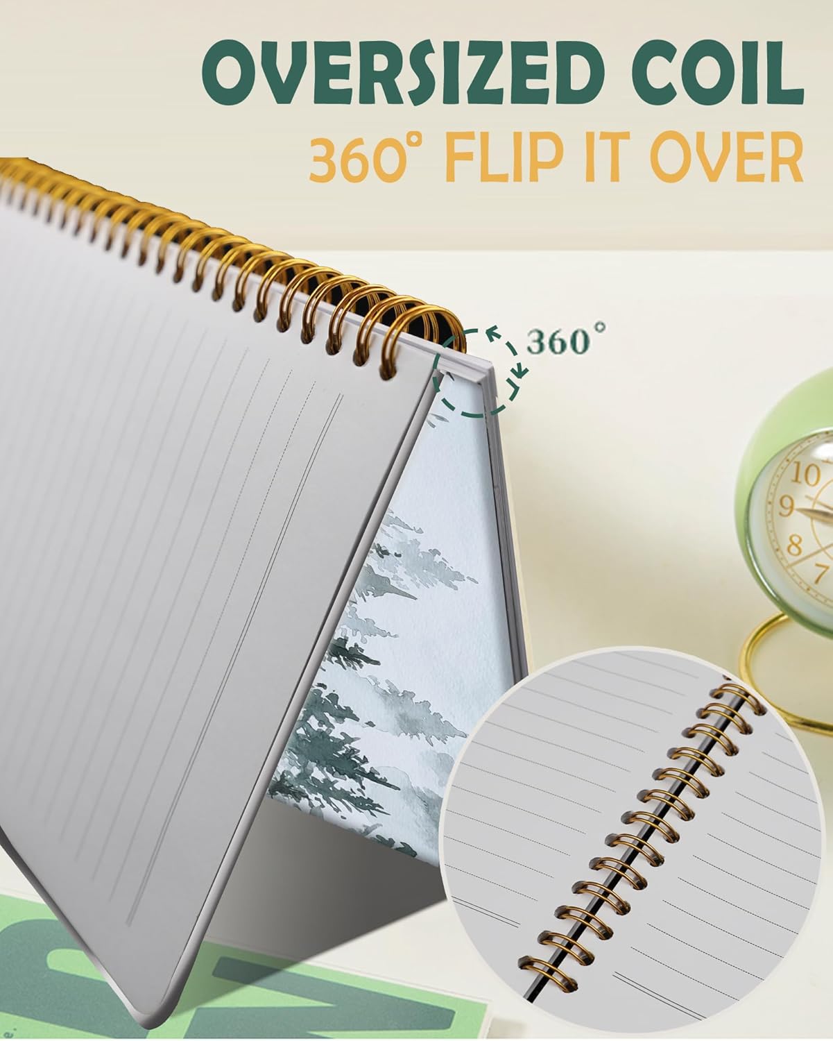 Ruled Spiral Writing Notebook,A5 Hardcover Lined College Journal for Women Lady,Fashion Puppy Watercolor Strong Twin-Wire Binding with Premium Paper,8.4" X 6",Perfect for School,Office,Home Gifts(Watercolor Misty Forest)