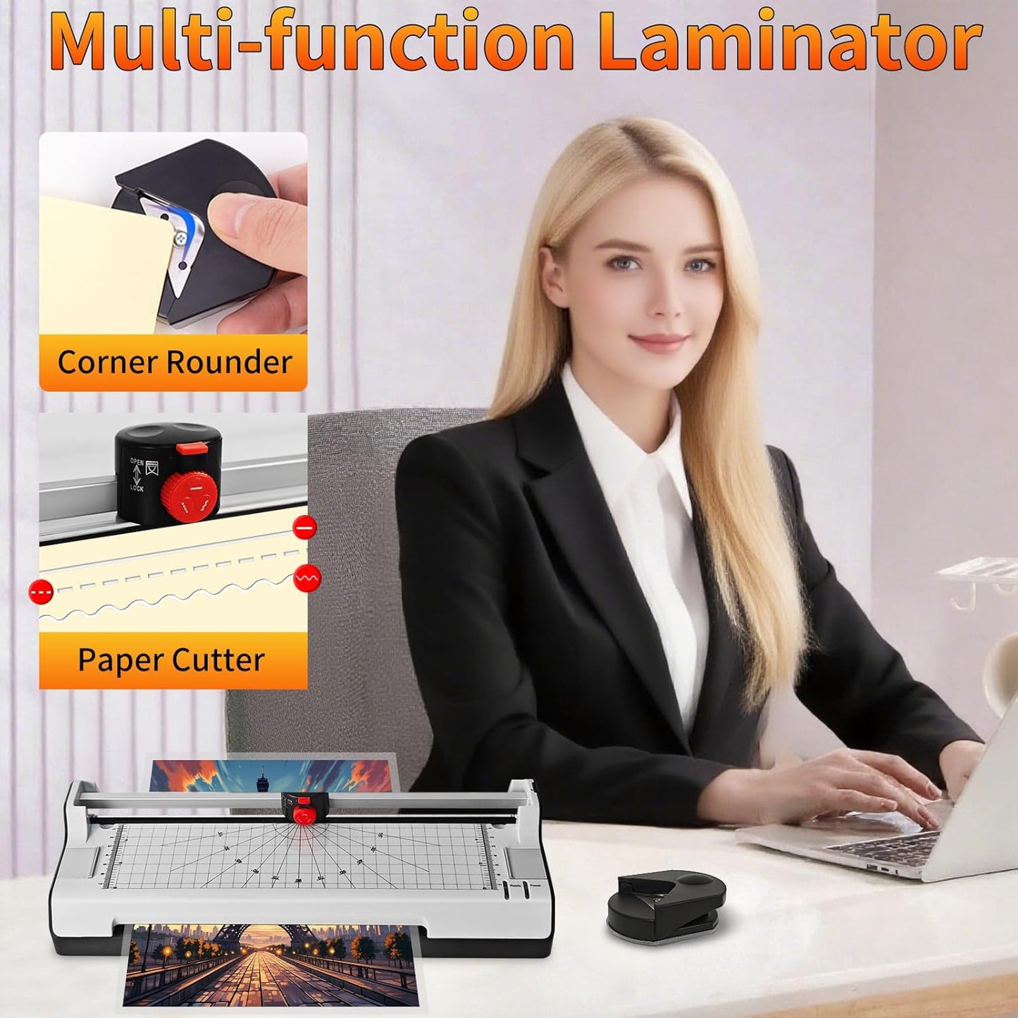9 Inch Laminator Machine for Documents and Photos, 7 in1 A4 Thermal Laminator Machine with Never Jam Technology, 15 Laminating Sheets, 5 Mil Thick, Use for Home Office School