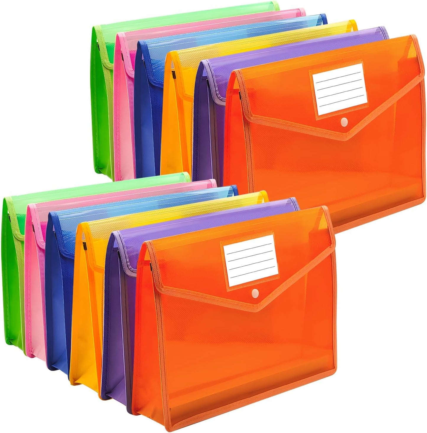 Plastic Expanding File Folder,Envelope Folders for Documents, File Folder Organizer Holder with Snap Closure,Waterproof Transparent File Folder,Large Capacity, Fit Letter/A4 Size (Multicolor-12 Pack)