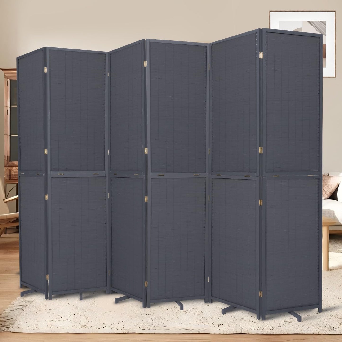 Bamboo Room Divider 6 Panel Wall Divider, 106'' W x 67'' H Folding Design with Extra Stable Base, 100% Bamboo Room Divider Screen for Room Separation, Chinese Room Partitions and Dividers Freestanding