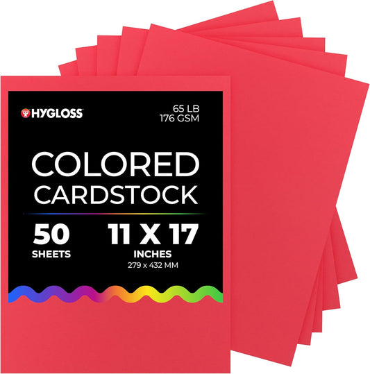 Hygloss Red Bright Colored Cardstock - 11x17-Inch, 50 Sheets, 65 lb/ 176 gsm, Fade-Resistant, Acid-Free Color Card Stock Paper