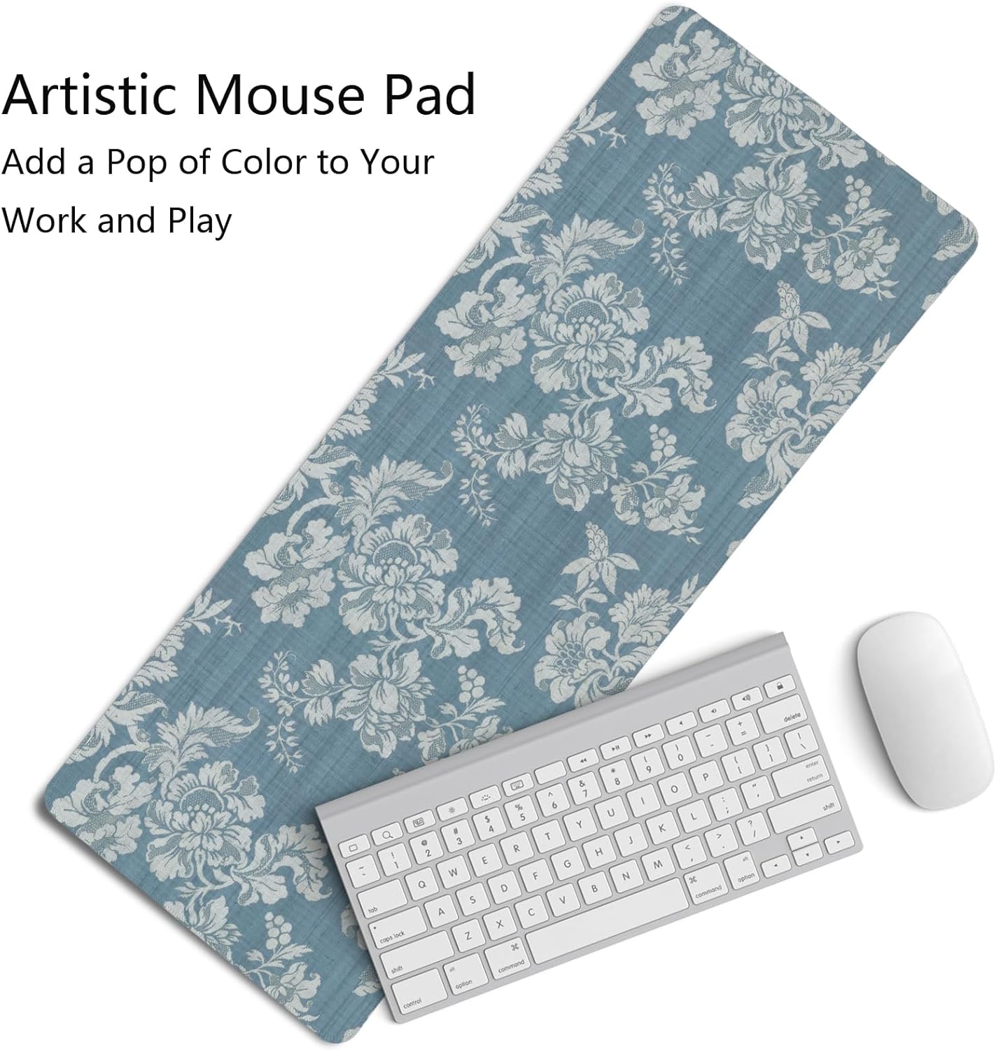 Blue Chinoiserie Mouse Pad,Vintage Blue and White Floral Desk Mat,Big Large Vintage Floral Preppy Trendy Mouse Pad,Girly Gaming Mousepad,Girly Laptop Desk Mat for Dorm Home Office,31.5x11.8In