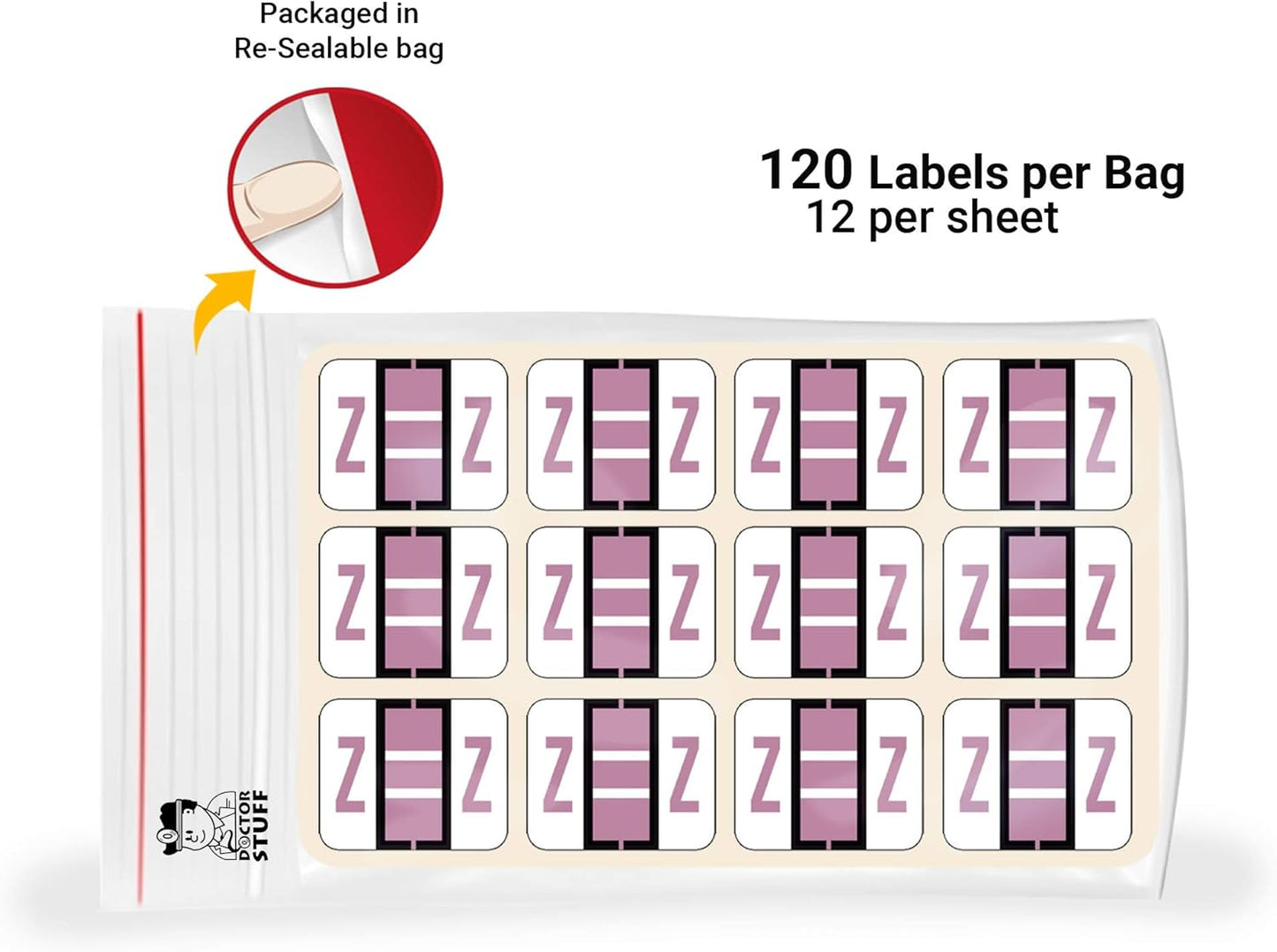 Doctor Stuff - File Folder Labels, Alphabet Letter Z Stickers, Compatible with Smead BCCR/BCCS - TPAM Series Alpha Stickers Lilac, 1" x 1-1/4", 120 Labels per Package