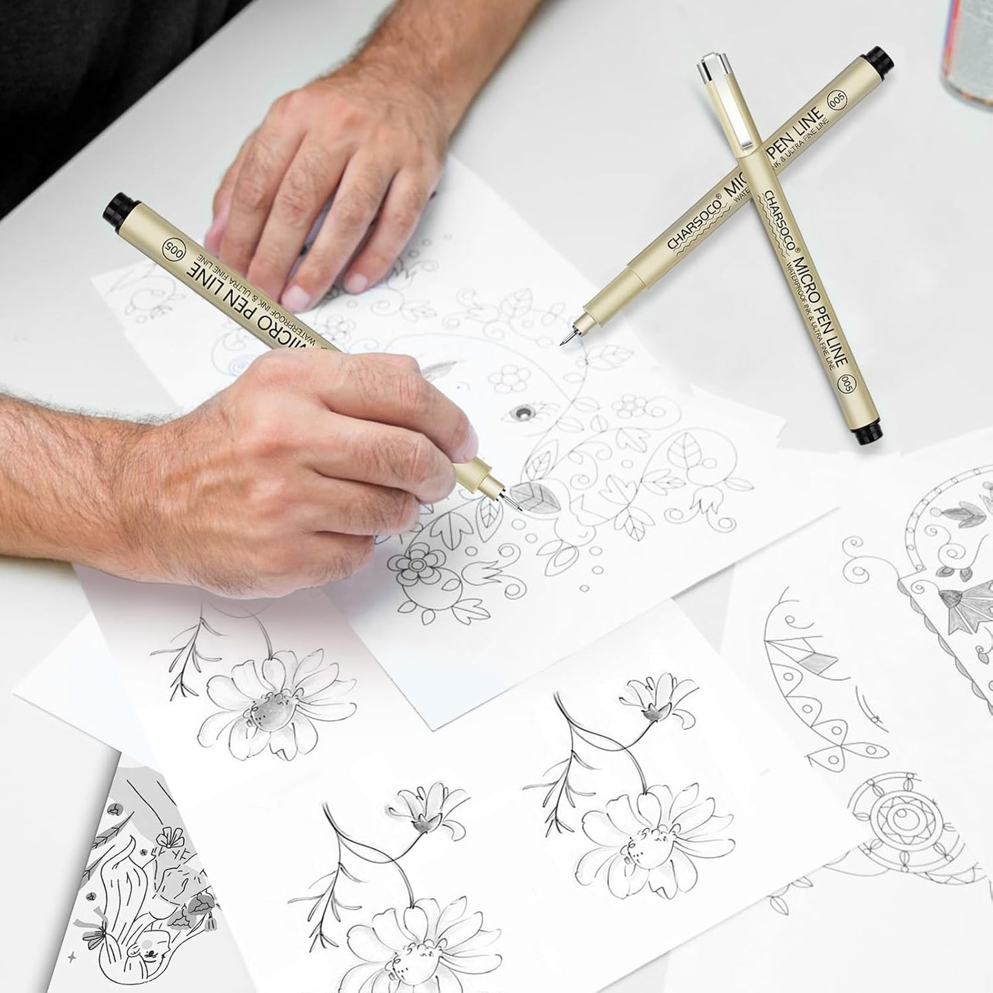 02 Micro Pen, Black Fine Point Pen with Waterproof Archival Ink, 0.28mm Fineliner Ink Pens for Artist Illustration, Sketching, Anime, Manga, Technical Drawing and Scrapbooking