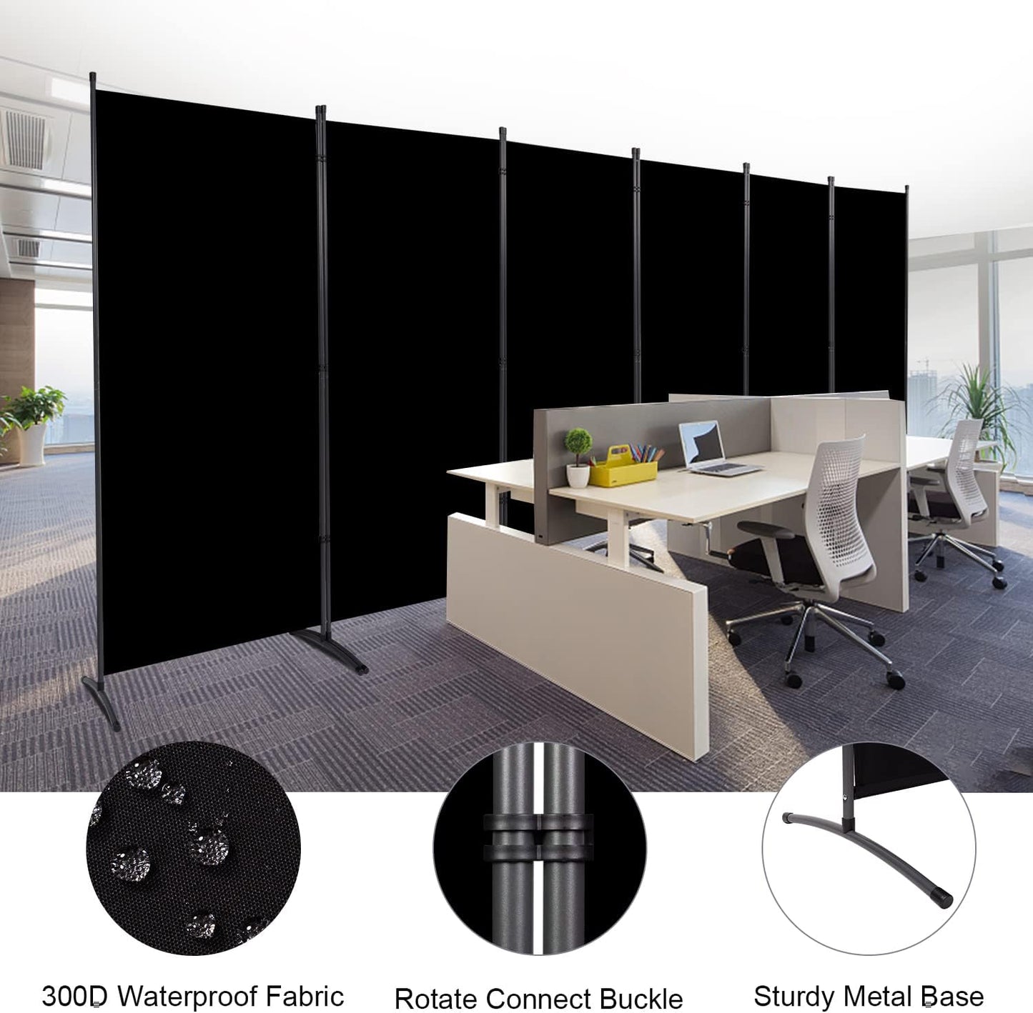 Room Divider 6FT Folding Privacy Screens, Partition Room Dividers w/Freestanding Design, Portable Wall Divider for Room Separtation, Fabric Screen Panel for Home Office Dorm (Black, 6 Panel)