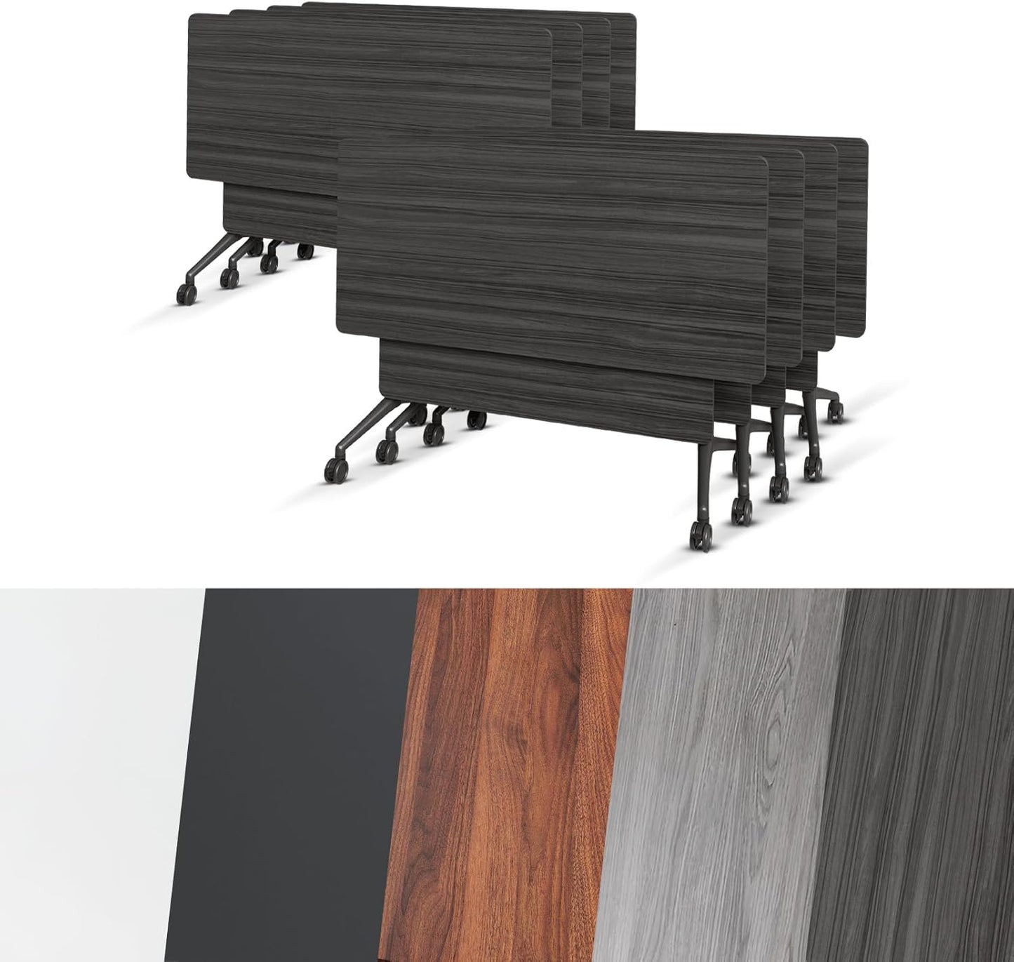 Conference Room Table, Folding Conference Tables,Thicken Grey Tabletop,Flip Top Wooden Seminar Meeting Room Table for Conference Room Offices (8, BlackWoodGrain, 47.2“)