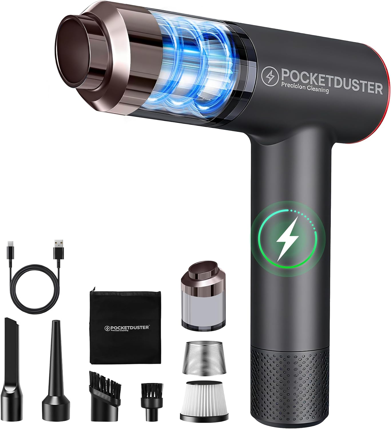 2-in-1 Compressed Air Duster and Mini Vacuum Cleaner with 150000 High RPM - Powerful Brushless Motor for Desktop, Keyboards, Laptop, Dryer and Electronics