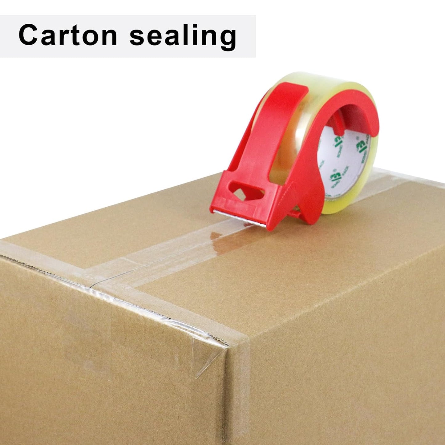 BOMEI PACK 6Rolls Clear Yellowish Packing Tape Refills, 2.4 Mil 1.88 Inch x 60 Yards, Packaging Tape with Dispenser for Moving, Shipping and Storage