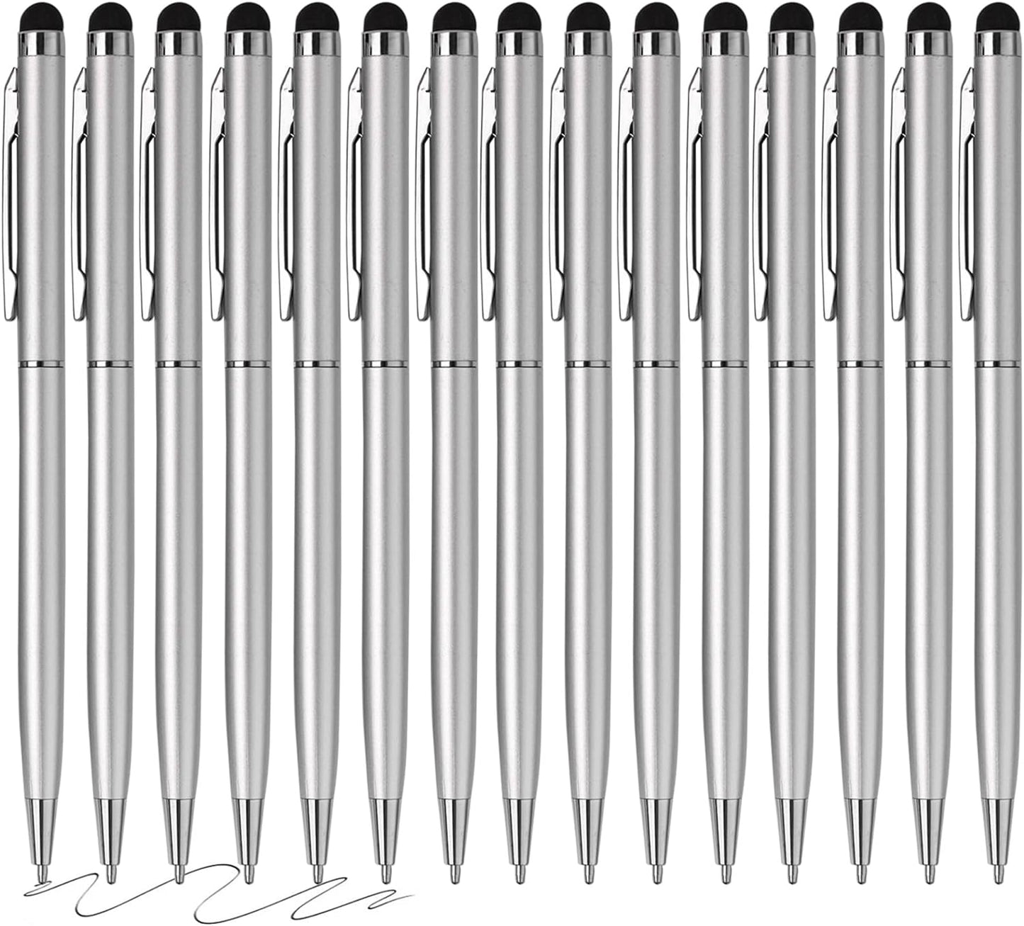 15 Pack Stylus Pens for Touch Screens Stylus Pen Compatible with Phone Tablets Kindle and Black Ink Ballpoint Pens-2 in 1 Stylists pens for Touch Screens (Silver)