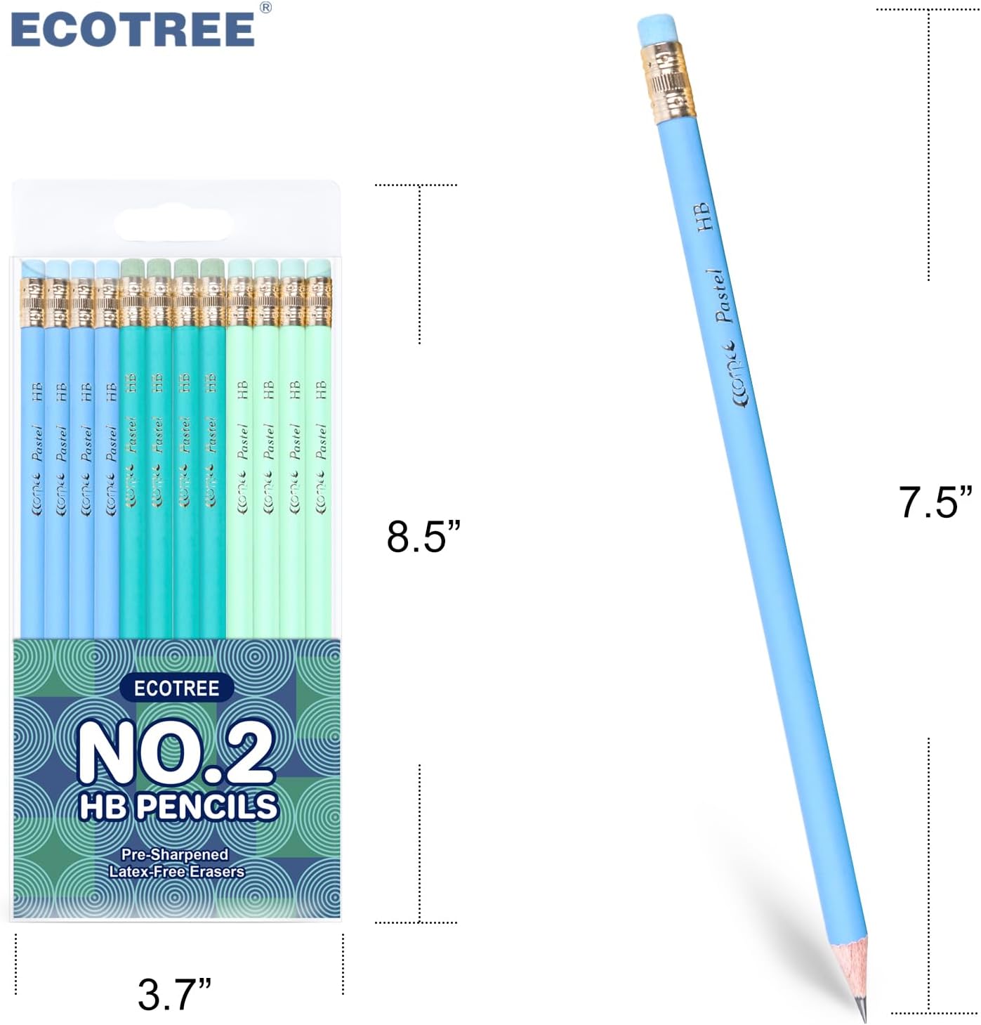 ECOTREE Pencils #2 Pre-Sharpened Pencils for Kids Number 2 Pencil with Erasers for School, Writing, 24 Count