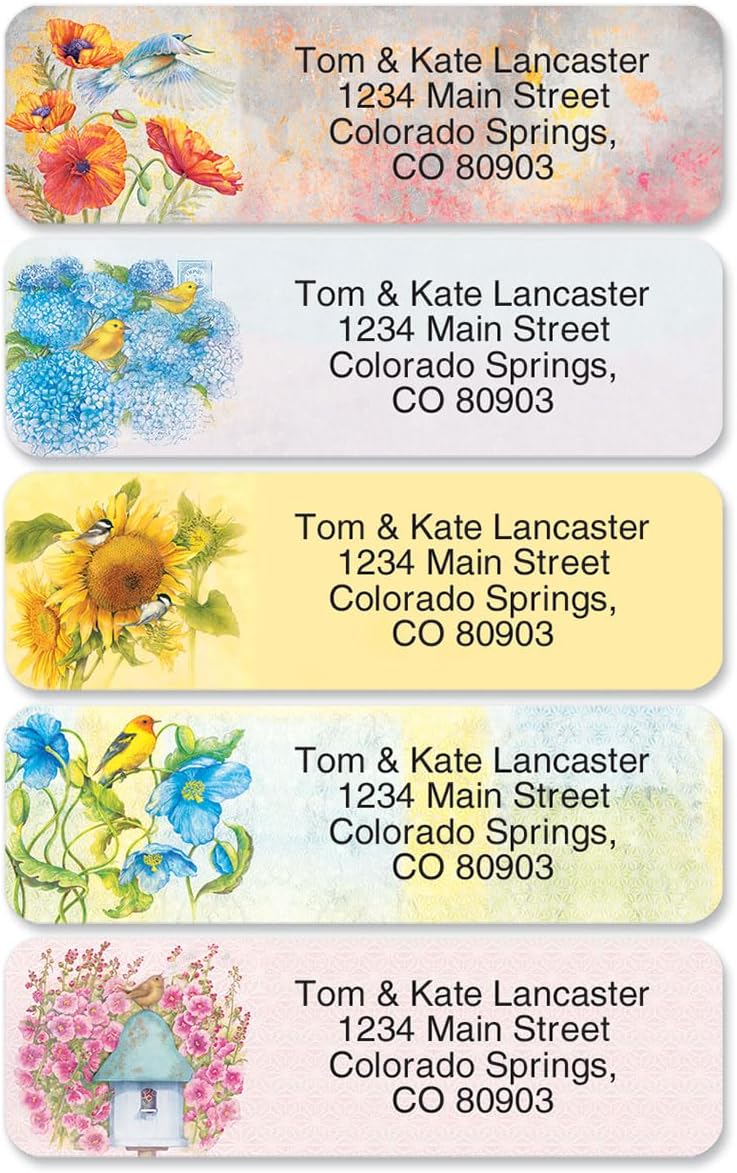 Everyday Birds Rolled Personalized Return Address Mailing Labels with Dispenser, Set of 500, Small ¾ x 2½ Inch Size, Custom Self-Adhesive Sticker Roll, by Colorful Images