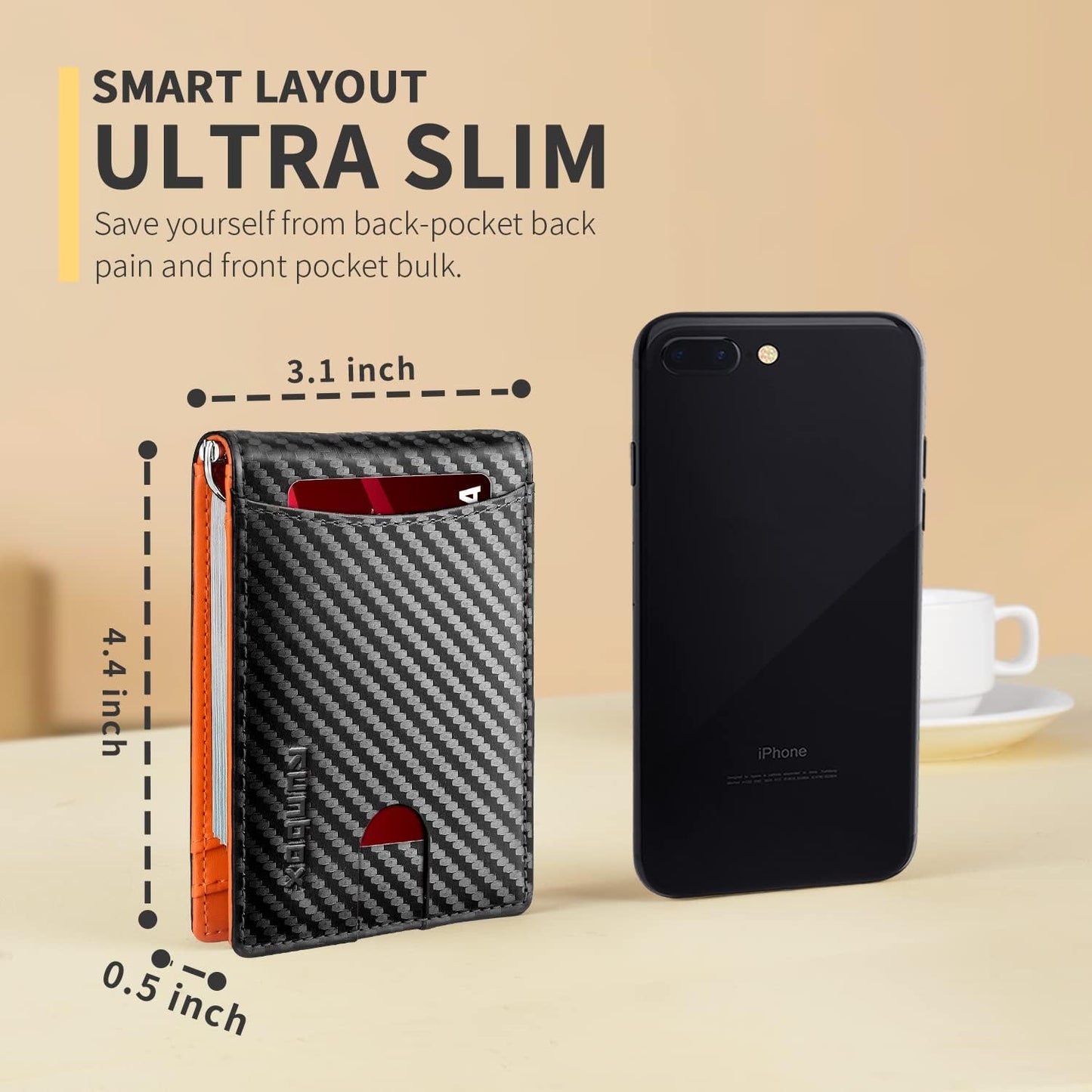 Slim Money Clip Wallets for Men RFID Blocking 11 Card Holder Minimalist Small Thin Carbon Leather Bifold Mens Front Pocket Wallet Gift Box