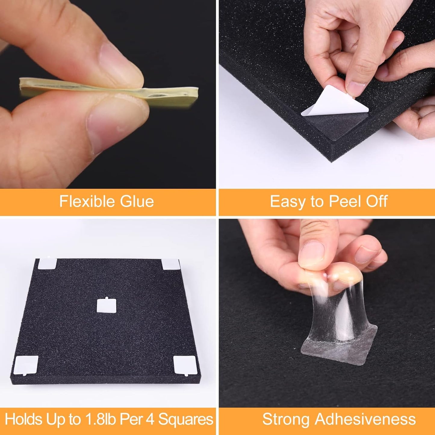 Sonicism 240 Pack Pyramid Double Sided Tape Squares for Acoustic Foam Sheets, Heavy Duty Wall Mounting Tape Squares for Polyester Foam Acoustic Panels, 1.4-in Squares, Transparent