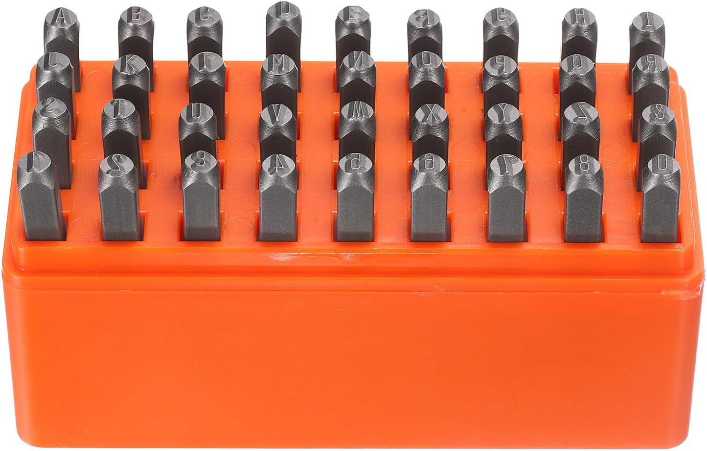 HARFINGTON 36pcs Metal Stamping Kit 5/32" (4mm) Steel Uppercase Letter and Number Punch Set (A-Z / 0-8 / "&" Symbol) Punch Press Tool with Case for Imprinting Metal Plastic Wood Leather