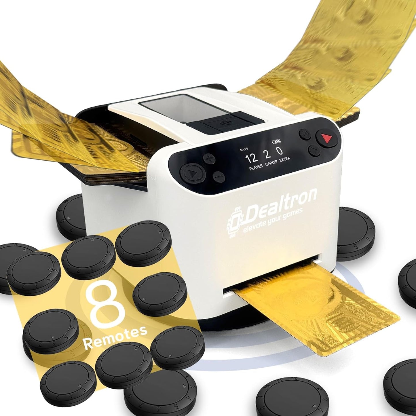 All-in-One Automatic Card Shuffler and Dealer,with 8 Remotes,Programmable Dealer,Card Shuffler 2 Deck,360° Rotation,Ultra Quiet,Rechargeable,up to 12 Players,for All Card Games (White&Black)